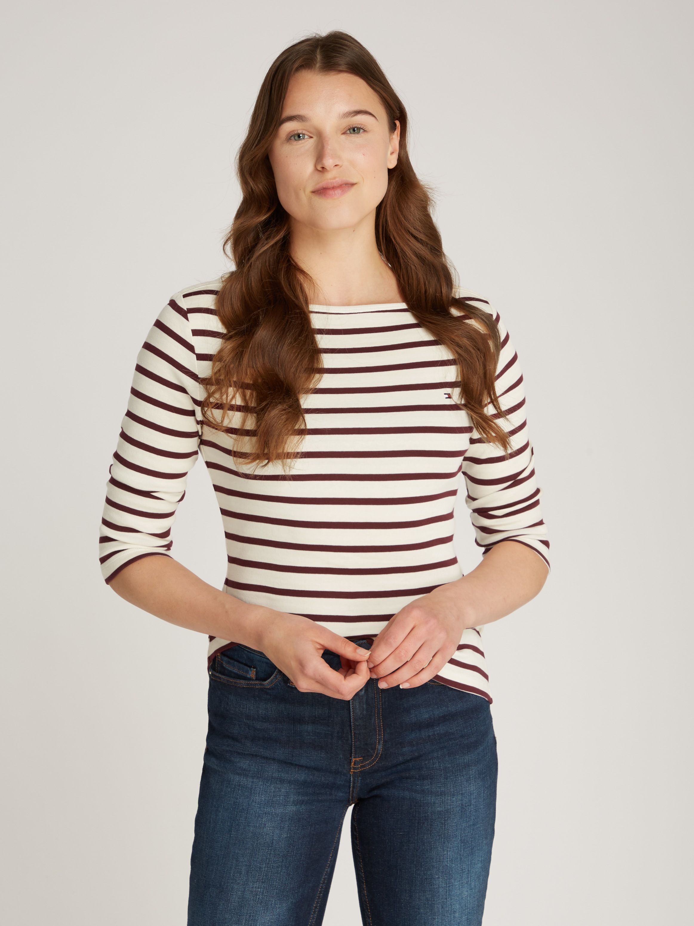 Tommy Hilfiger 3/4-Arm-Shirt »NEW CODY SLIM BOAT-NK 3/4SLV mit U-Boot und Streifen« gestreift, casual, slim fit, Baumwolle, U-Boot-Ausschnitt