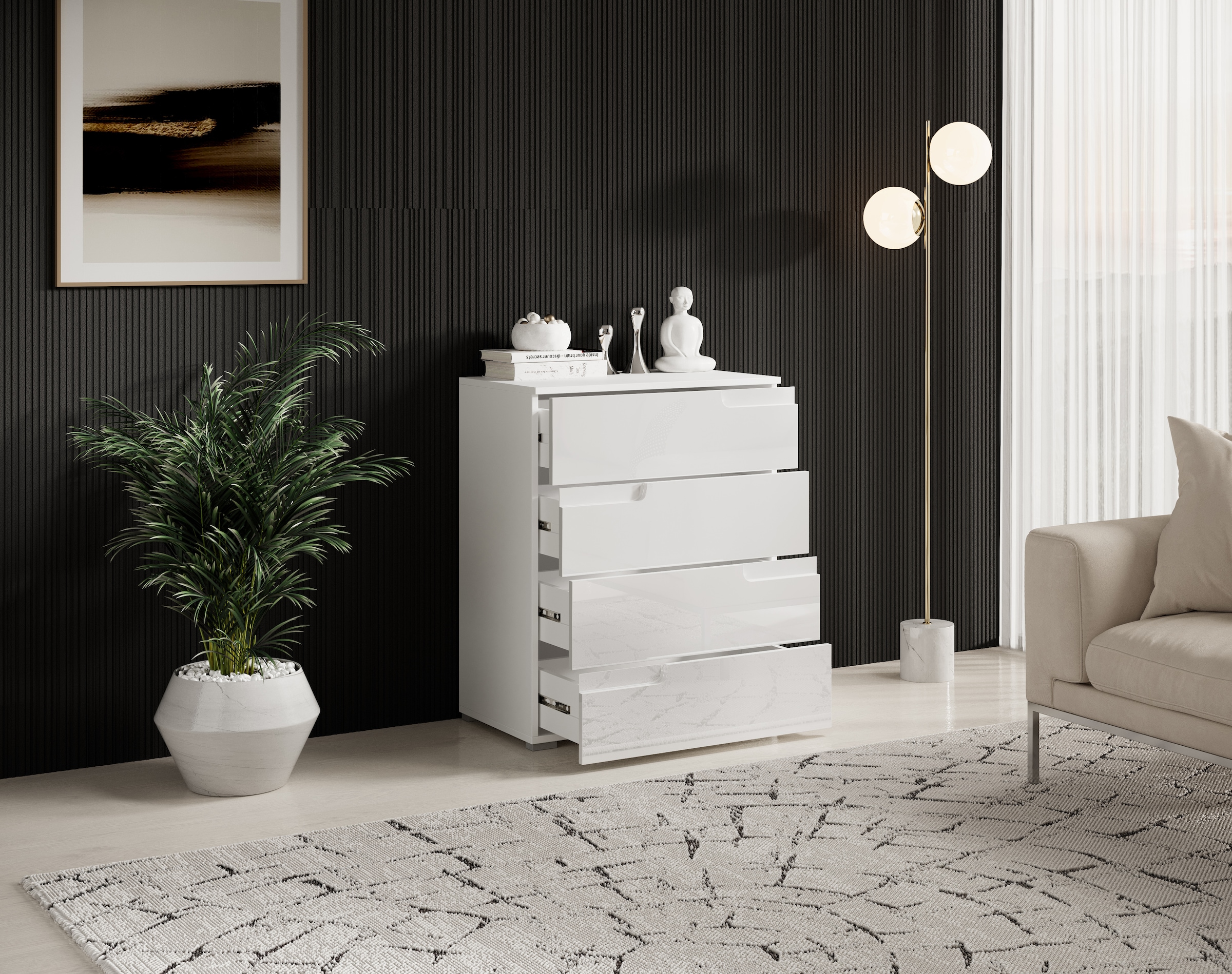 HBZ Kommode »Spice weiss hochglanz, BxHxT 65x80x40 cm«, Kommode mit 4 Schubkästen