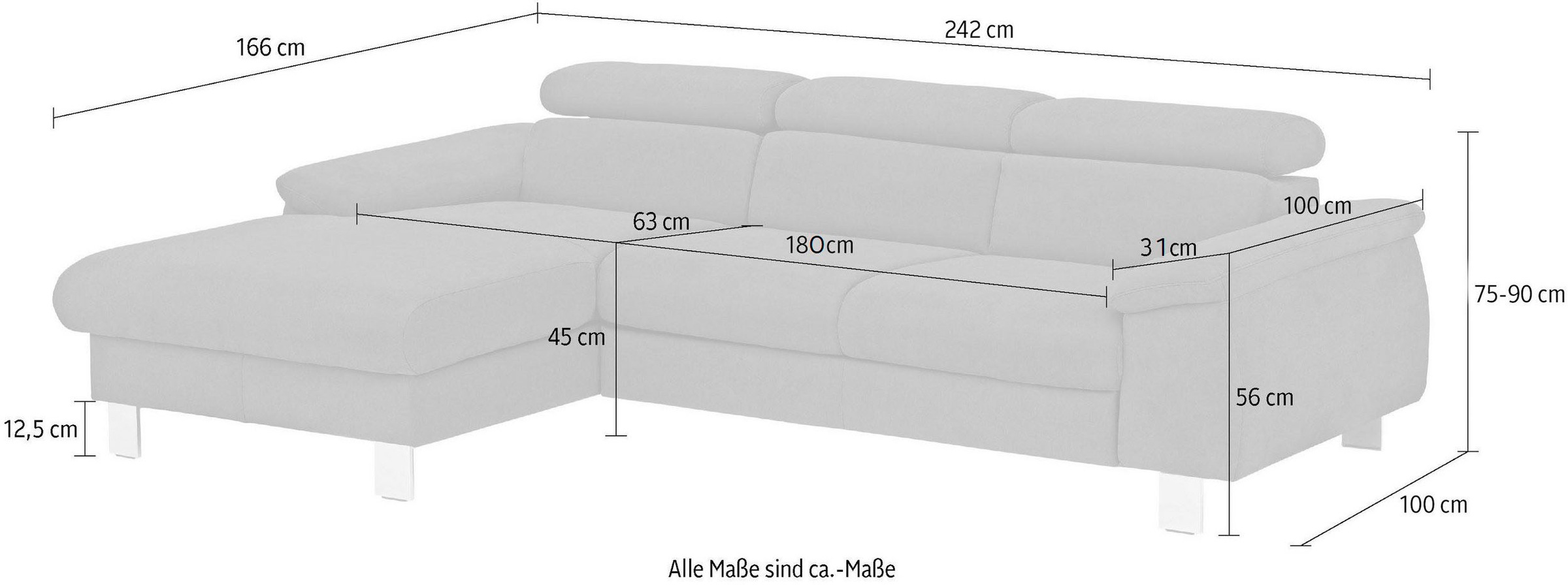 COTTA Ecksofa Komaris, Ecksofa, wahlweise mit RGB-LED-Beleuchtung und Bettfunktion/Bettkasten