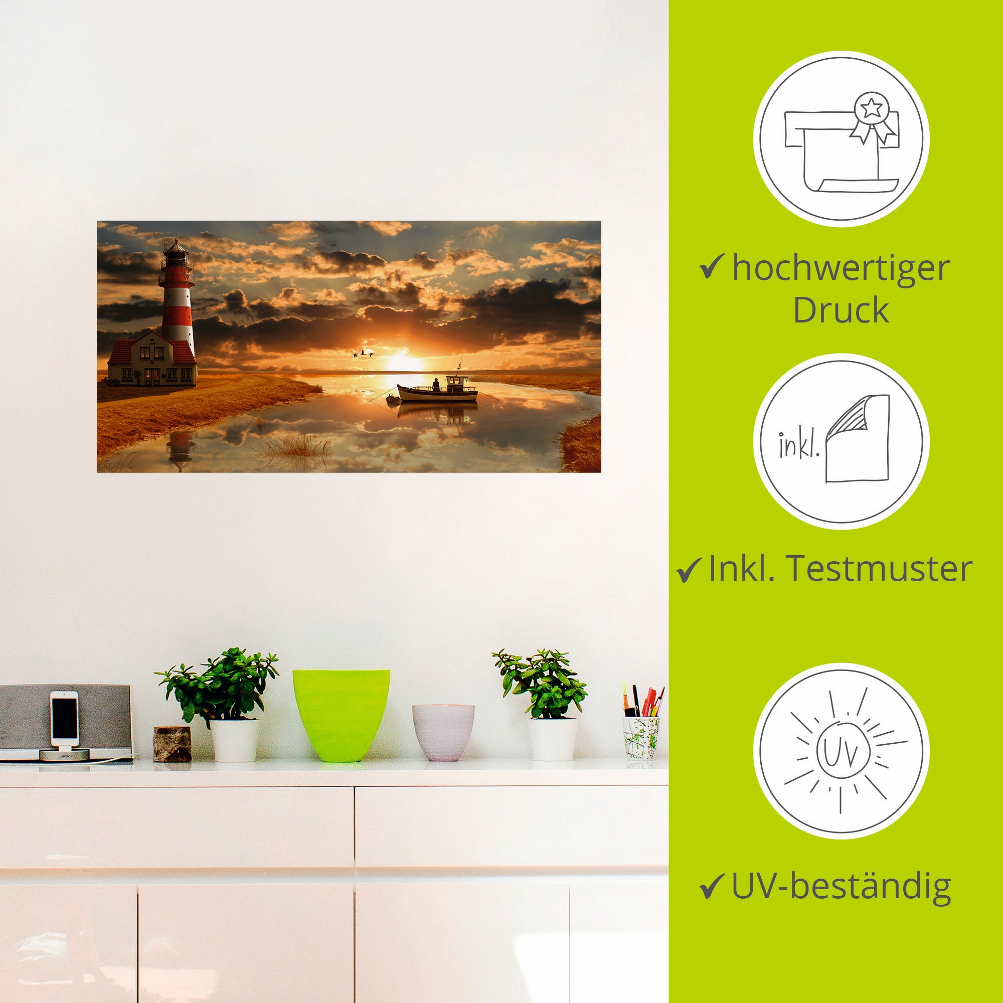 Artland Wandbild »Maritime Idylle beim Leuchtturm«, Gebäude, (1 St.), als Leinwandbild, Poster, Wandaufkleber in verschied. Grössen
