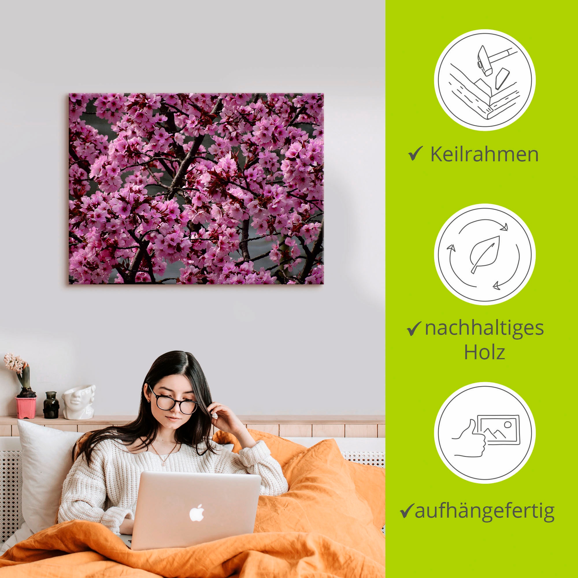Artland Wandbild »Japanische Zierkirschen Blüte«, Bäume, (1 St.), als Leinwandbild, Poster in verschied. Grössen