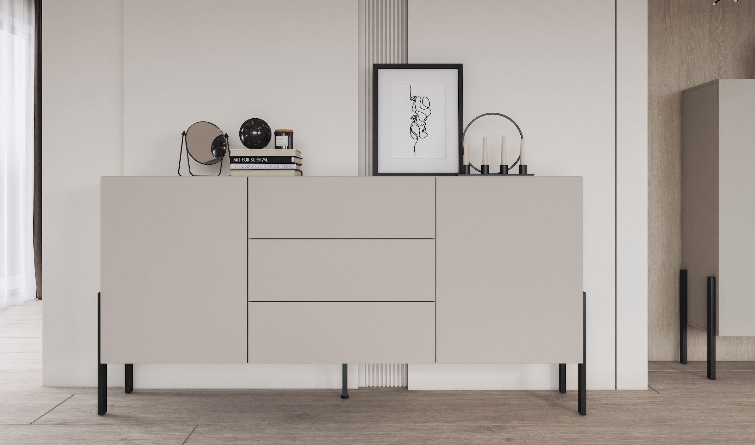 INOSIGN Sideboard »Jukon, Breite 150 bzw.180 cm, moderne grifflose Kommode«, Schubladenschrank 2 Türen/3 Schubkästen, push-to-open-Funktion