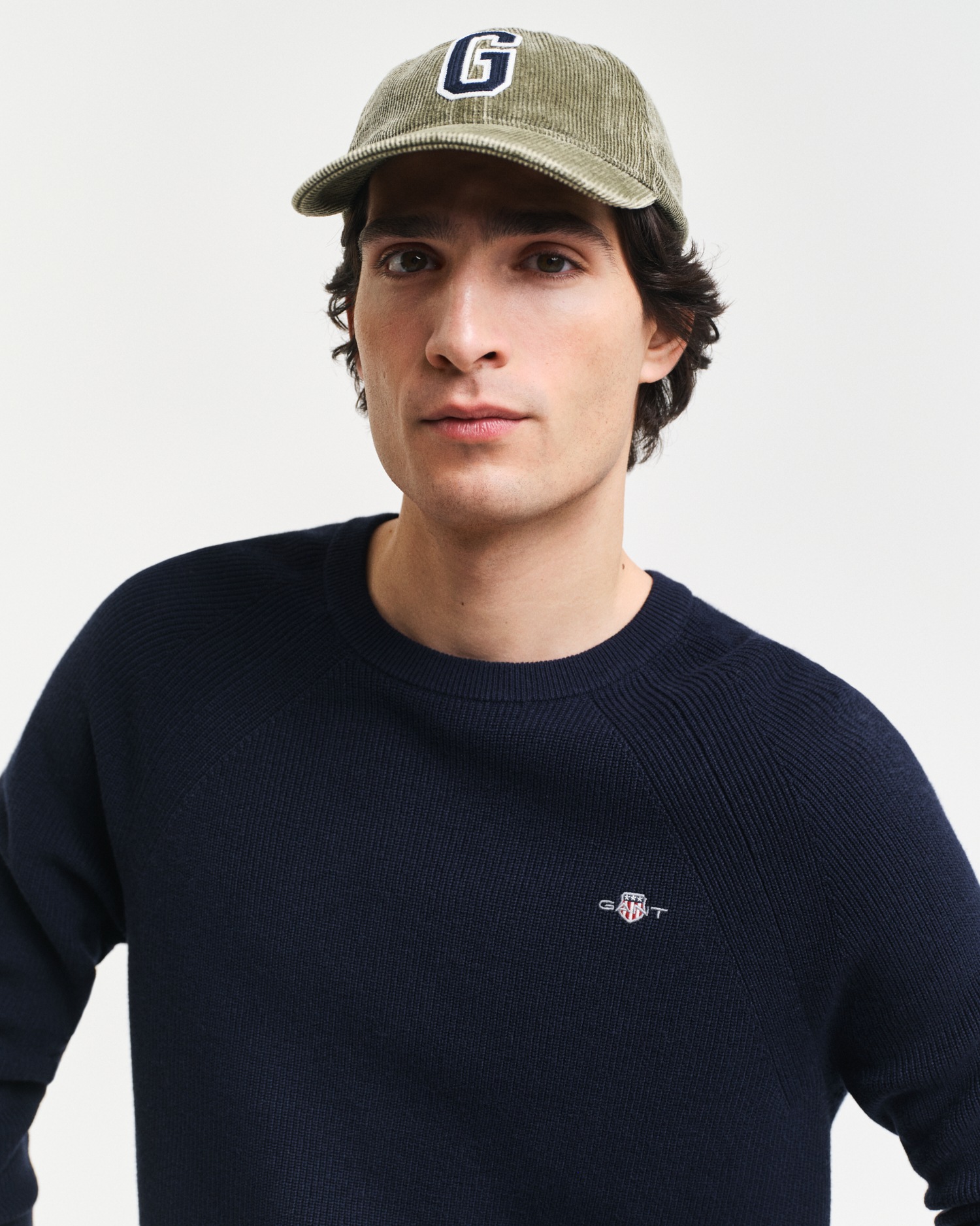 Gant Rundhalspullover »COTTON WOOL RIB C-NECK«, Rippstrickstruktur