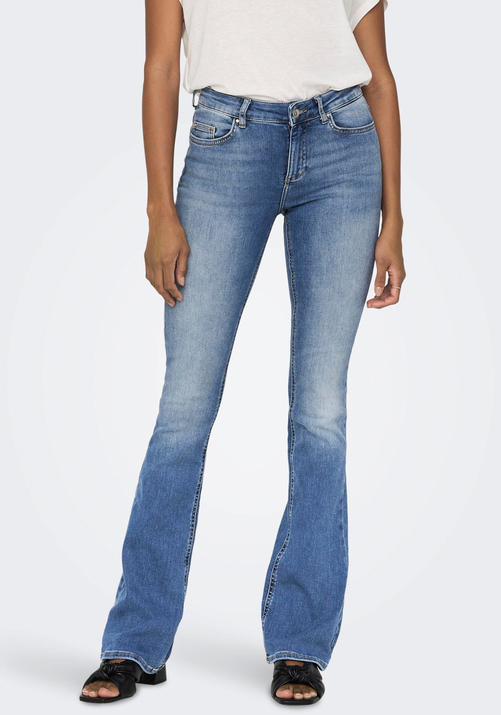 Bootcut-Jeans »ONLBLUSH MID FLARED DNM TAI467 NOOS«, modische Used Waschung