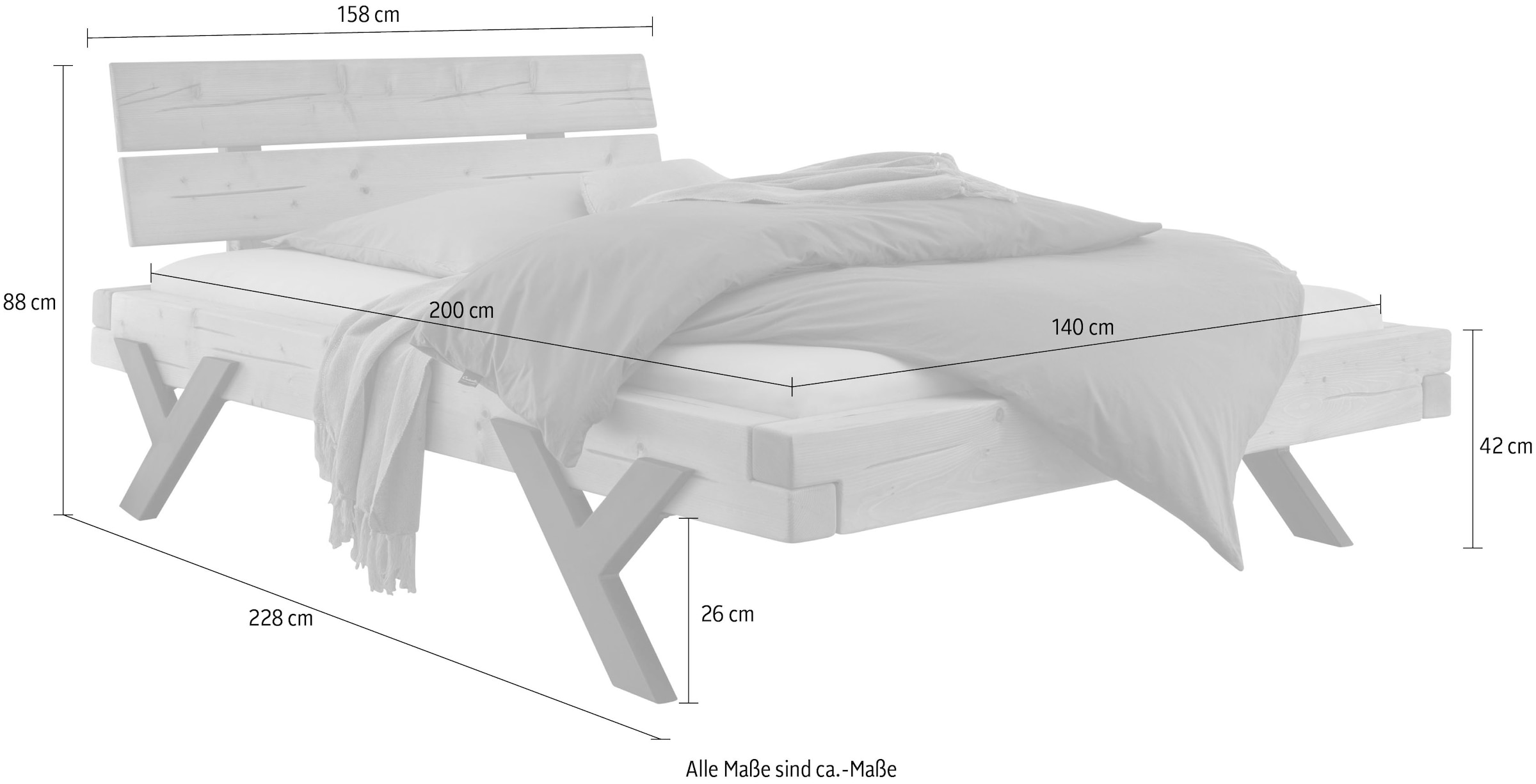 Home affaire Massivholzbett »Ultima Balkenbett Doppelbett, Füsse aus Metall in Y-Form«, (hohe Belastbarkeit: 200kg je Seite), FSC®-zertifizierte Wildeiche oder Fichte, viele Breiten zur Auswahl