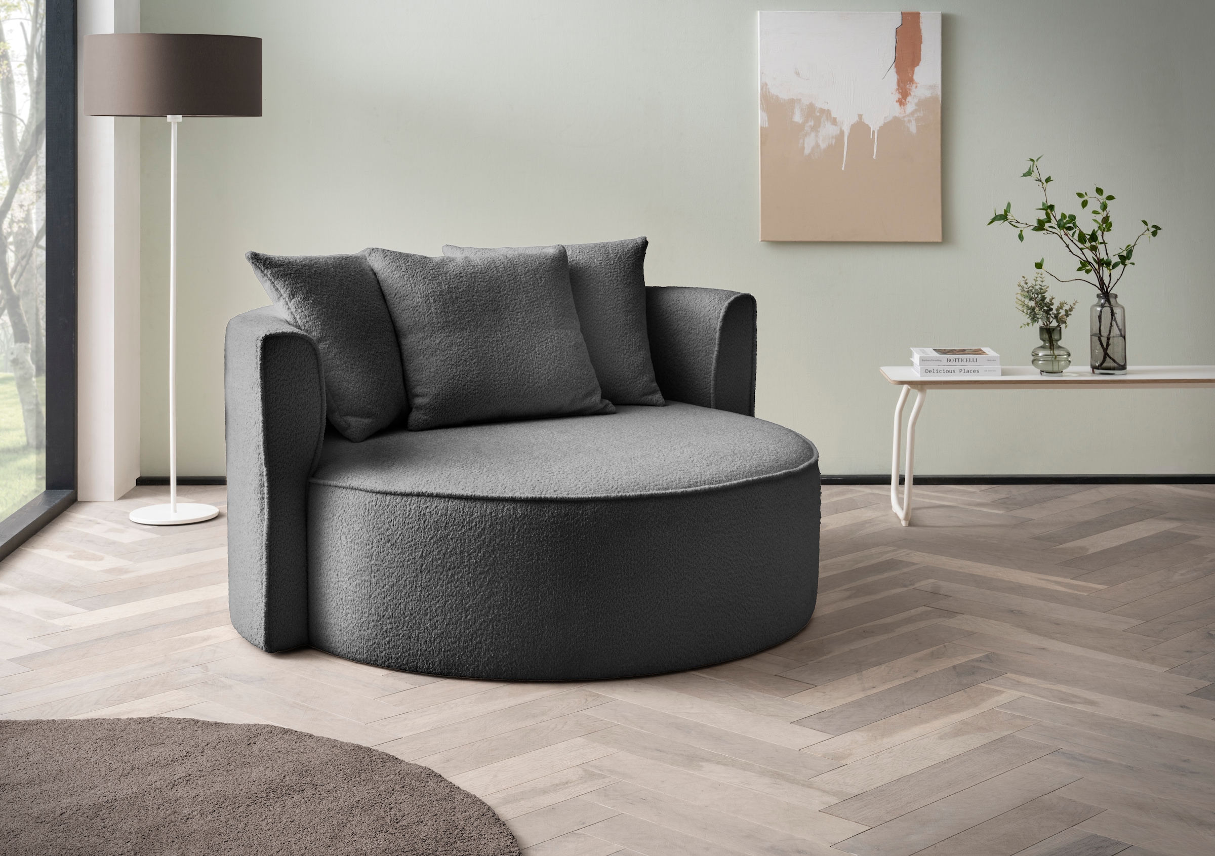 LeGer Home by Lena Gercke XXL-Sessel »Isalie, Sessel in modernen Farben, Lesesessel, Loveseat, Big-Sessel«, trendige Stoffe, mit 3 Zierkissen, grosse Sitzfläche, Hocker optional