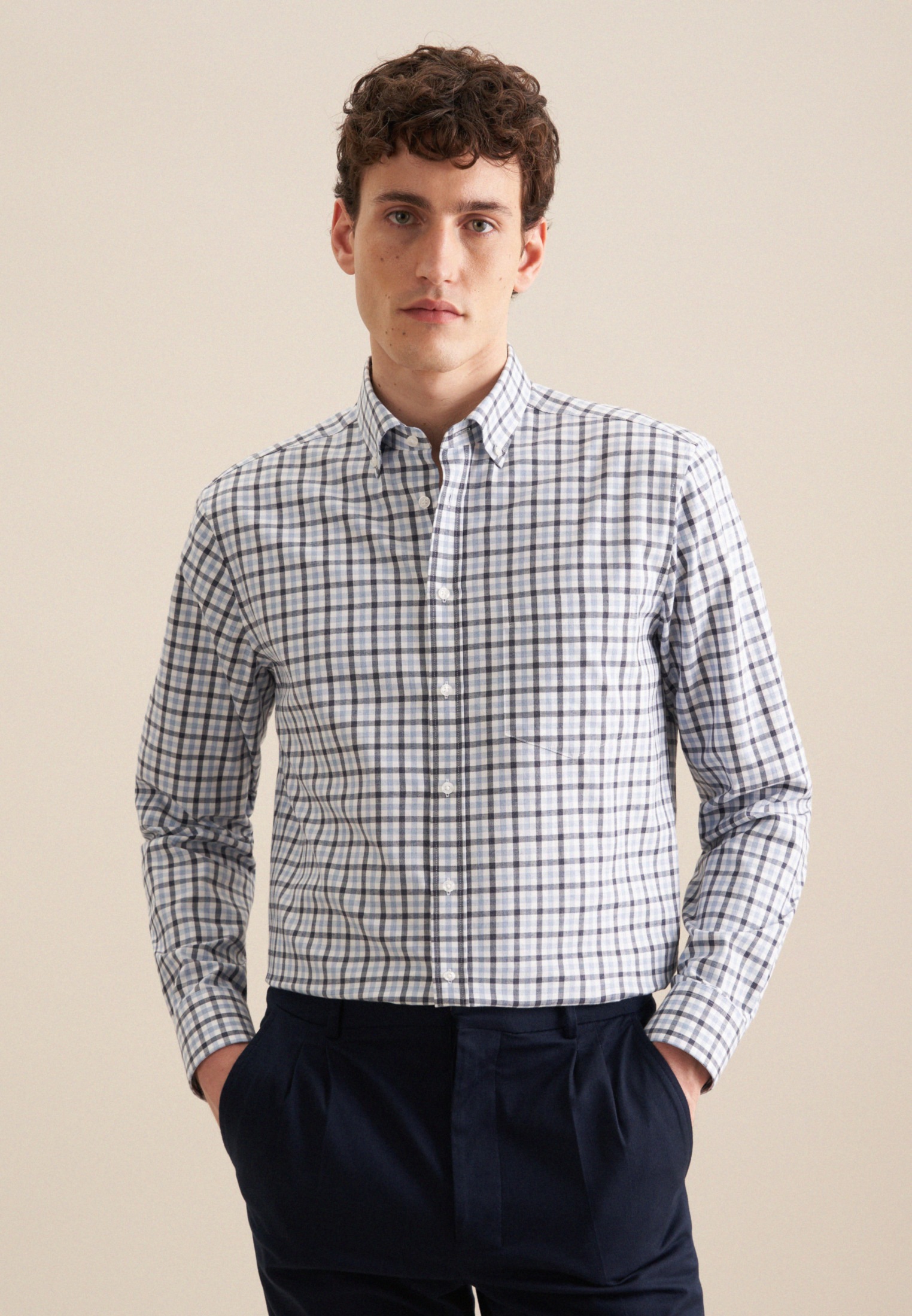 seidensticker Flanellhemd »Comfort« Comfort 1/1 Button-Down-Kragen Karo
