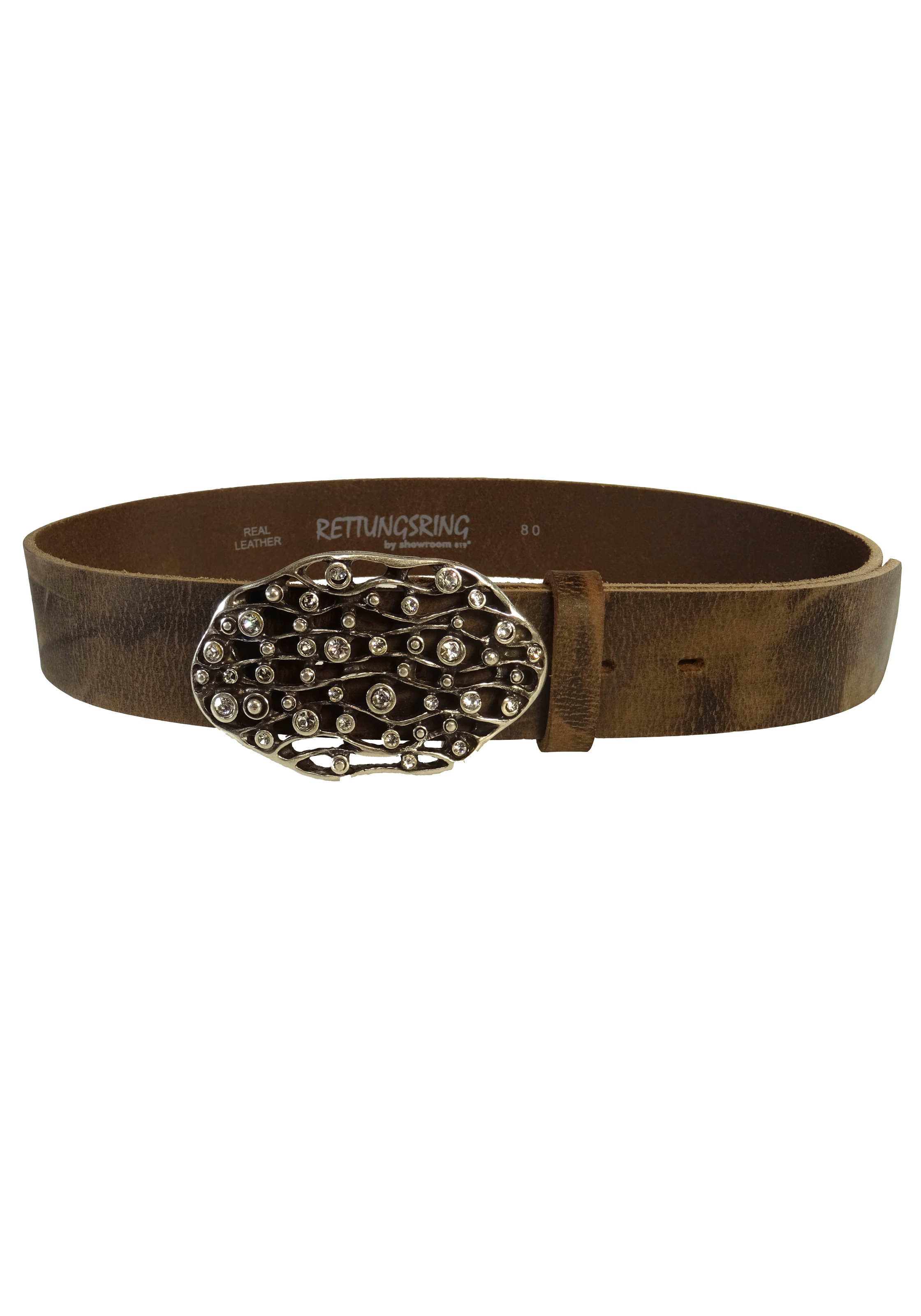 RETTUNGSRING by showroom 019° Ledergürtel, mit austauschbarer Schliesse »Welle Oval Mit Strass Weiss«, 4cm