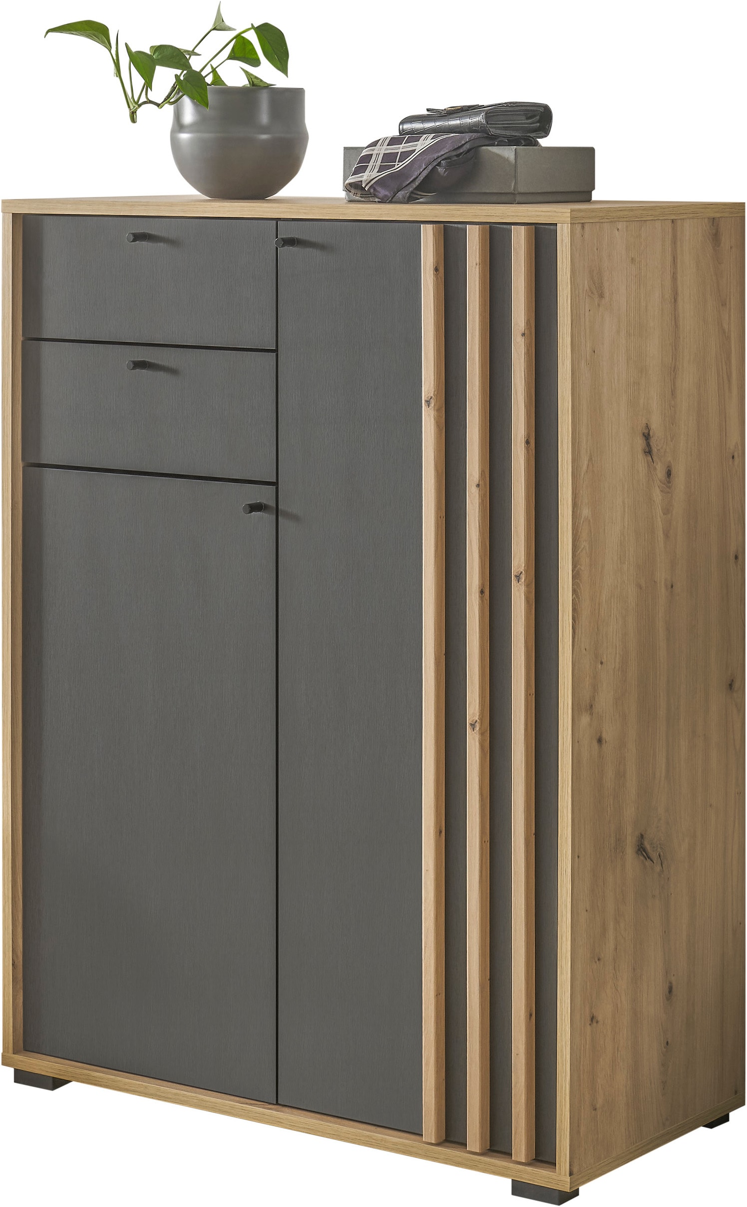 HBZ Schuhschrank »Volano in schwarz, BxHxT 80x106x38 cm«, (1 St.), Mit 2 Türen, 2 Schubkästen, 5 Einlegeböden