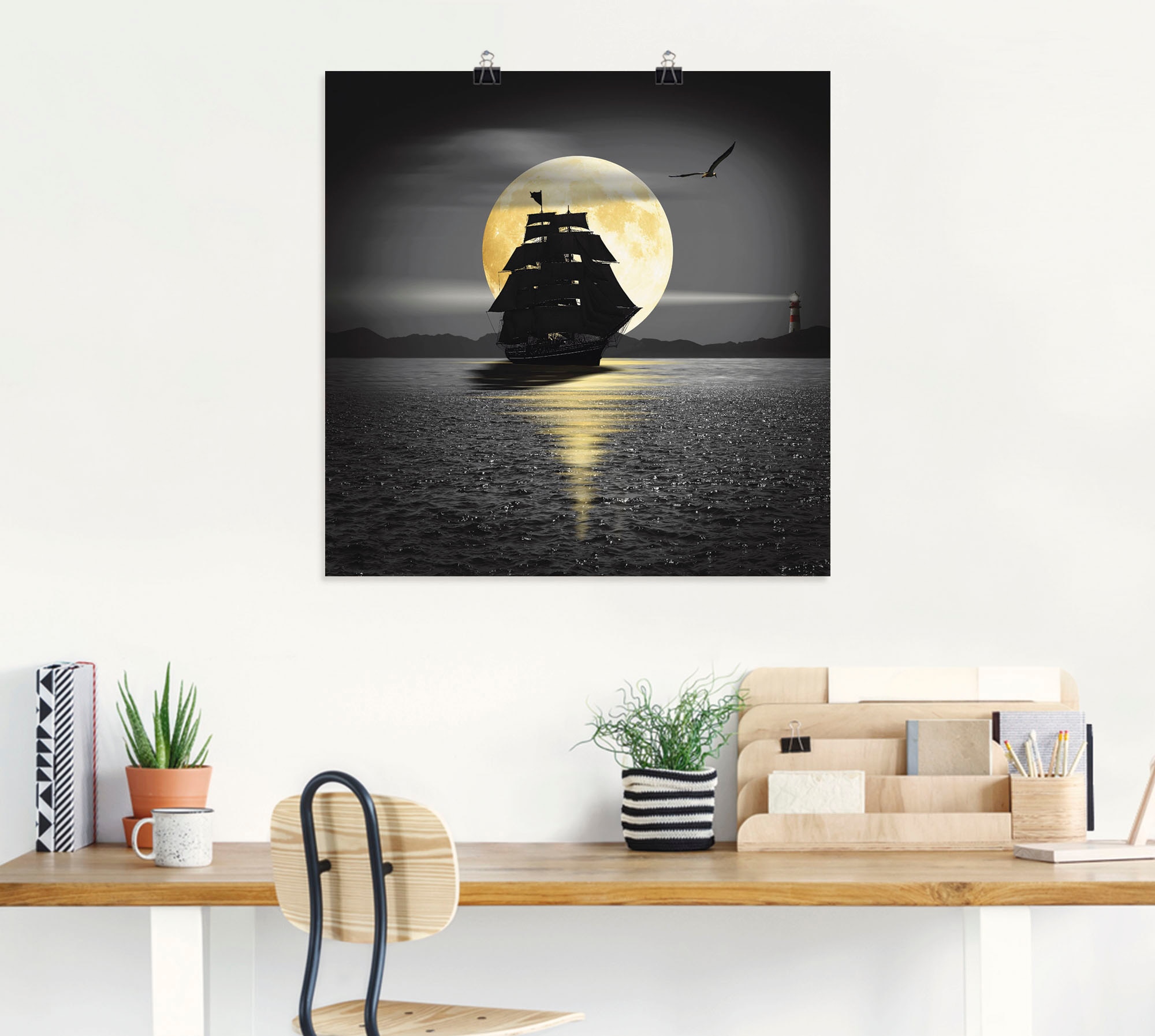 Artland Wandbild »Ein Schiff mit schwarzen Segeln«, Boote & Schiffe, (1 St.), als Leinwandbild, Poster, Wandaufkleber in verschied. Grössen