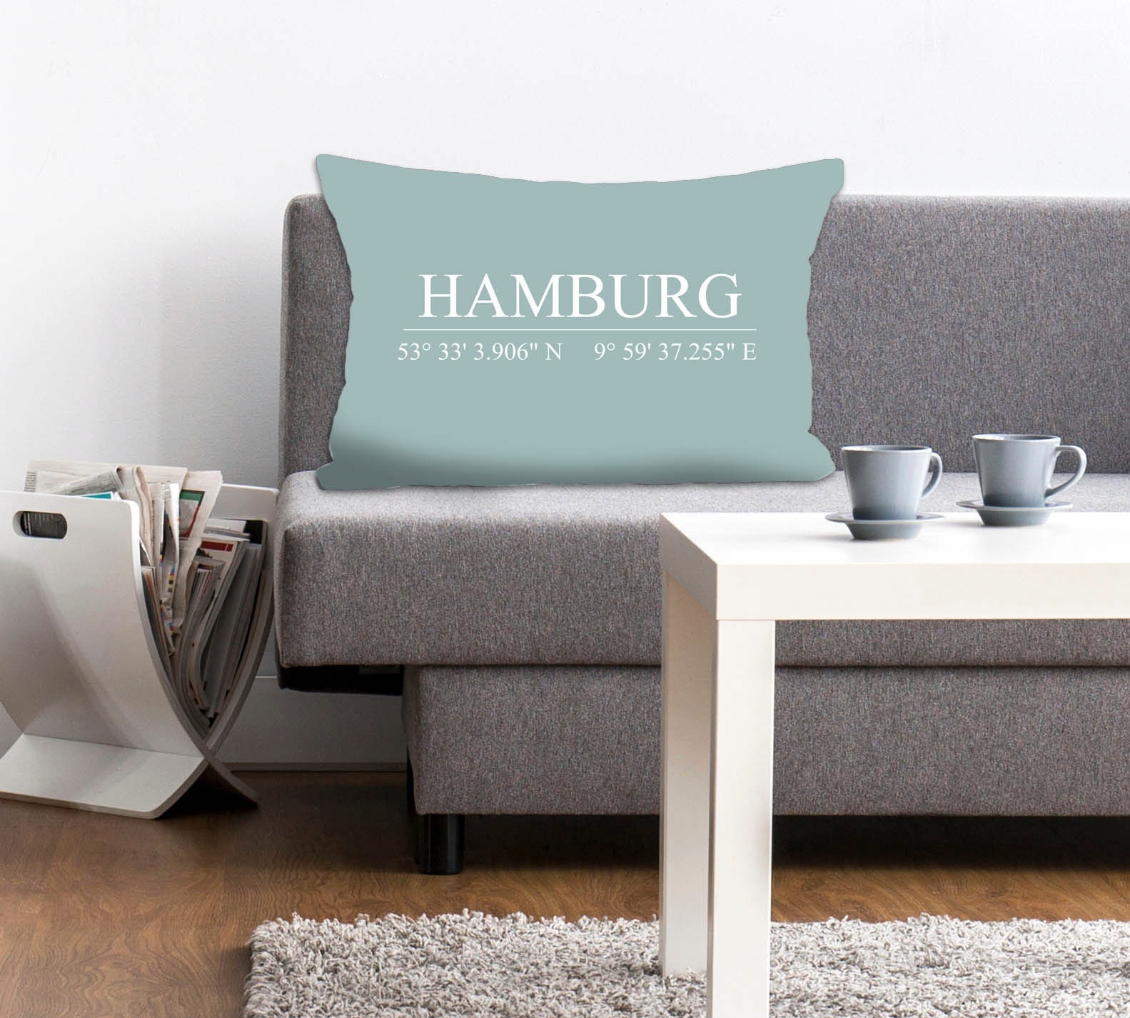 queence Dekokissen "Hamburg" Kissenhülle,Hamburg Schriftzug,Koordinaten,Stadtmotiv,Urban,Maritim