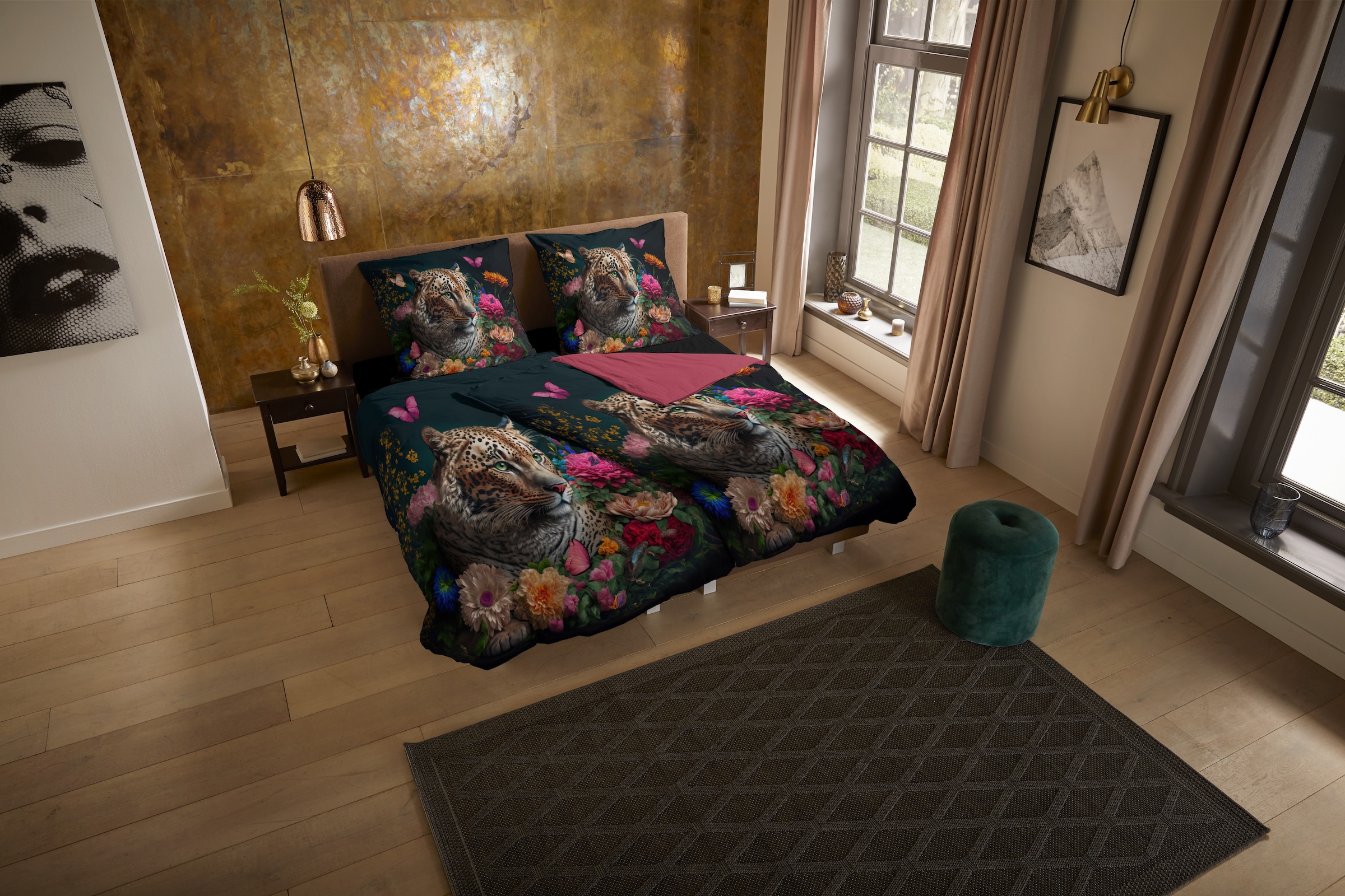PURE luxury collection Wendebettwäsche »Borra«, Mikrofaser, 135x200, Pflegeleicht, Reissverschluss, Leopard, Schwarz