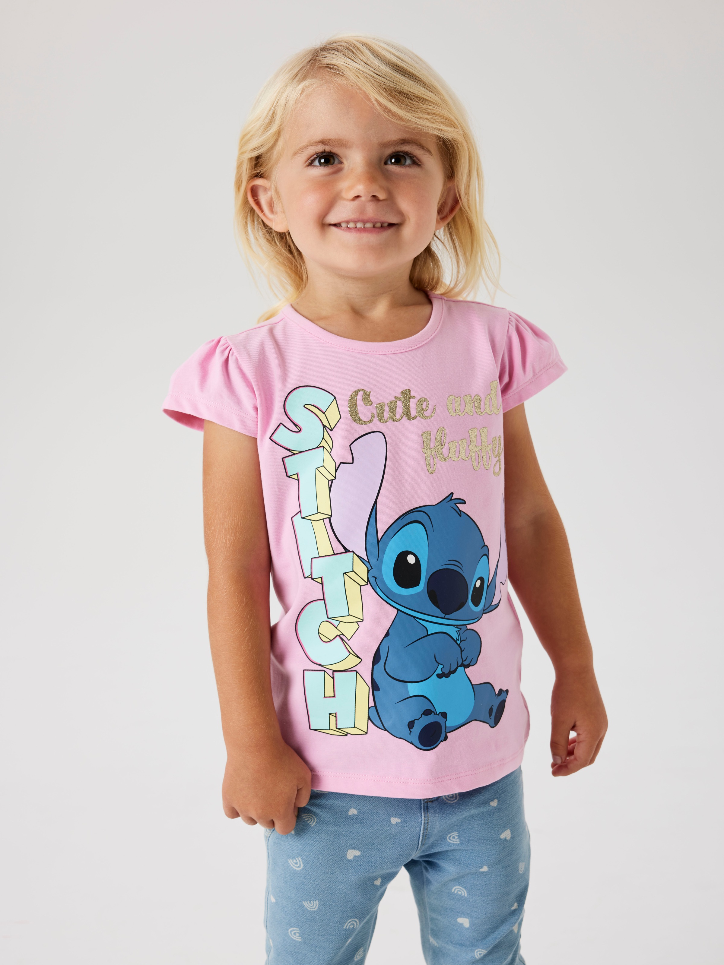 Name It T-Shirt »NMFFOLLY – Shirt mit Puffärmeln und Glitzer-Stitch-Motiv« unifarben, casual, regular fit, Jersey, Rundhals