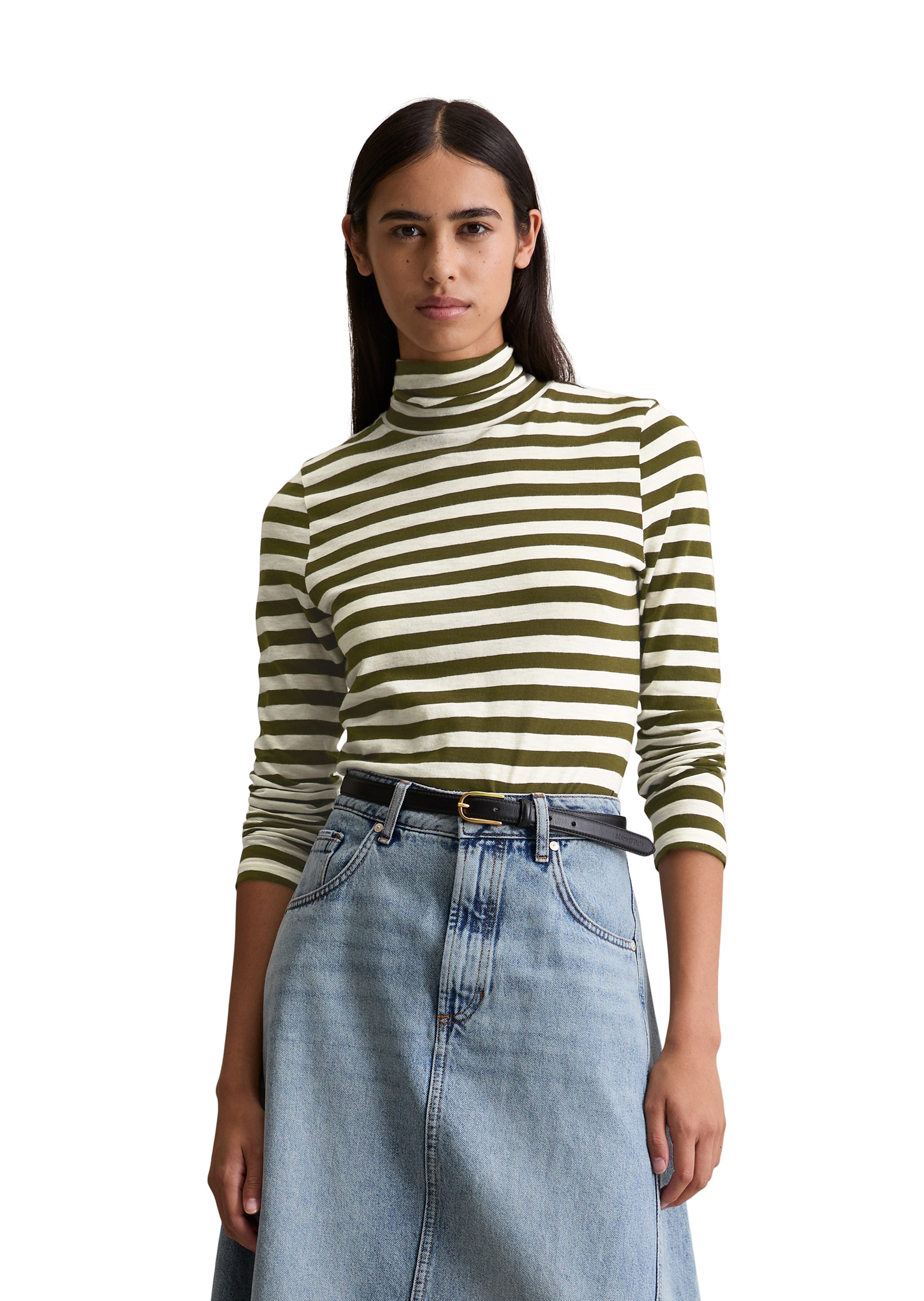 Marc O'Polo DENIM Rollkragenshirt Langarmshirt mit Turtleneck, Slim Fit, geringelt, Jersey