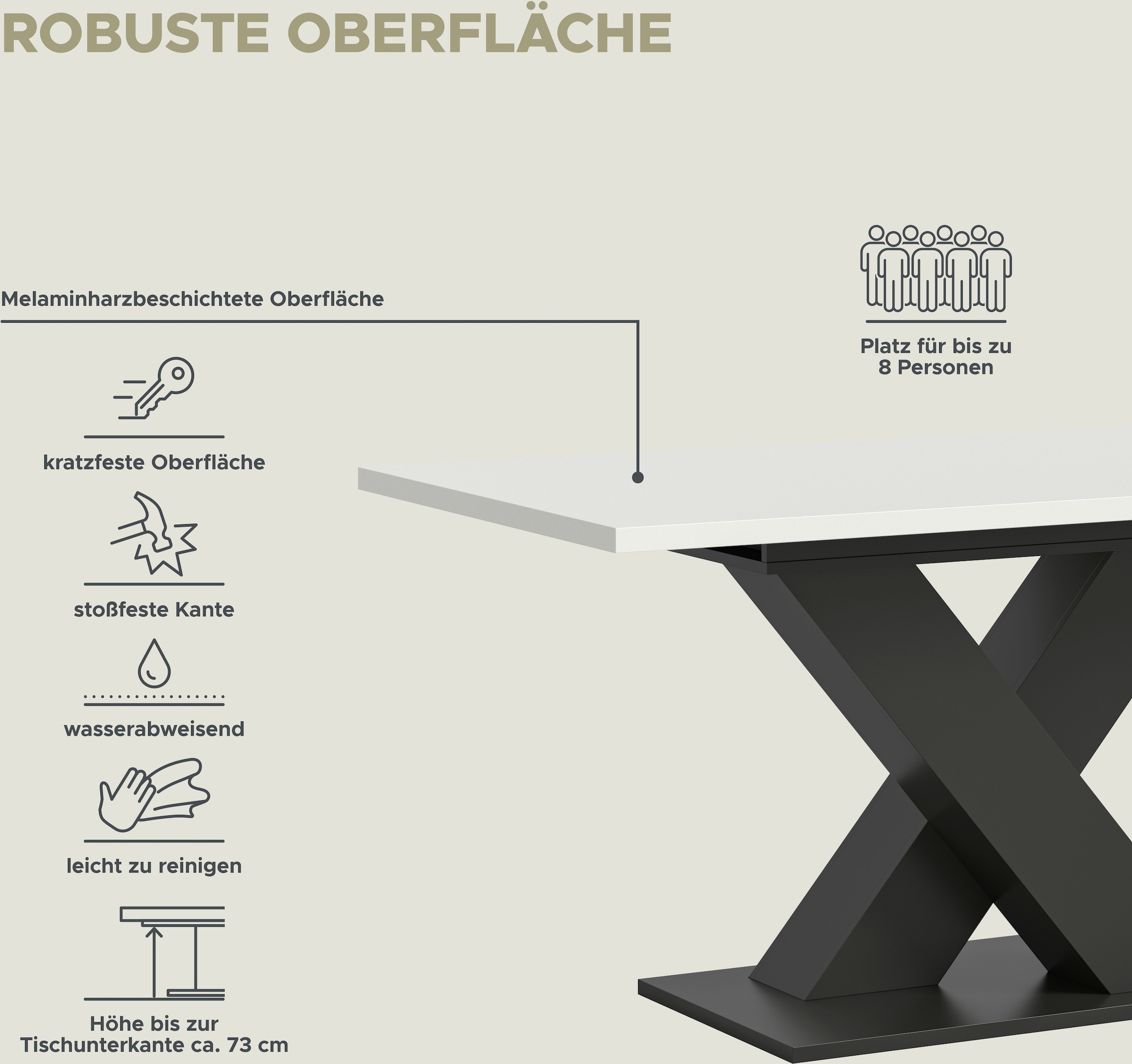 INOSIGN Esstisch »Motus, ausziehbar 150 -190 cm, inklusive 40 cm Einlegeplatte«, (Set, 1 St.), X-Gestell mit Bodenplatte, Tisch, Küchentisch, Esszimmer, Küche