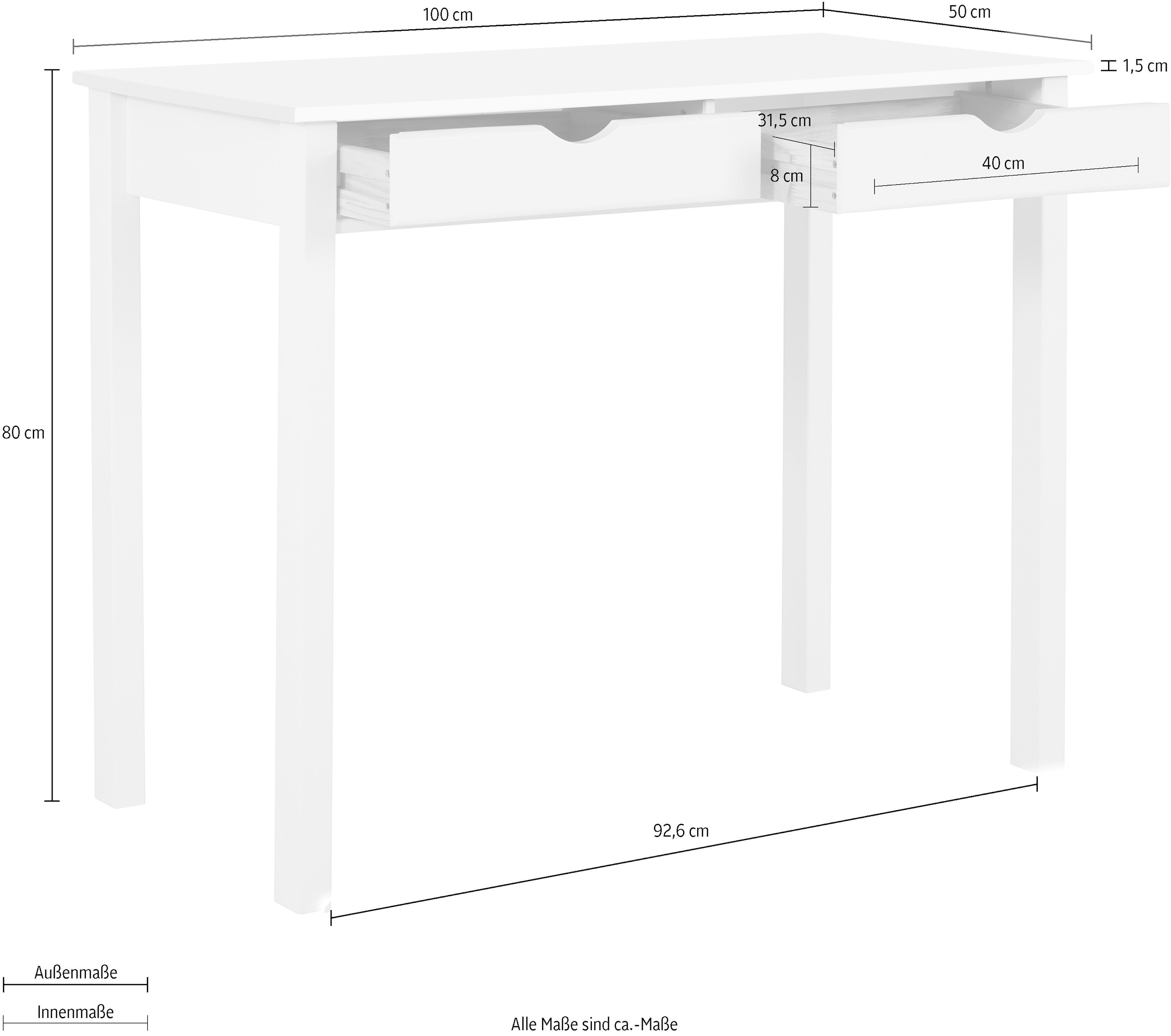 INOSIGN Schreibtisch »Gava«, Kiefernholz, Griffmulden, unterschiedliche Farbvarianten, Breite 100cm