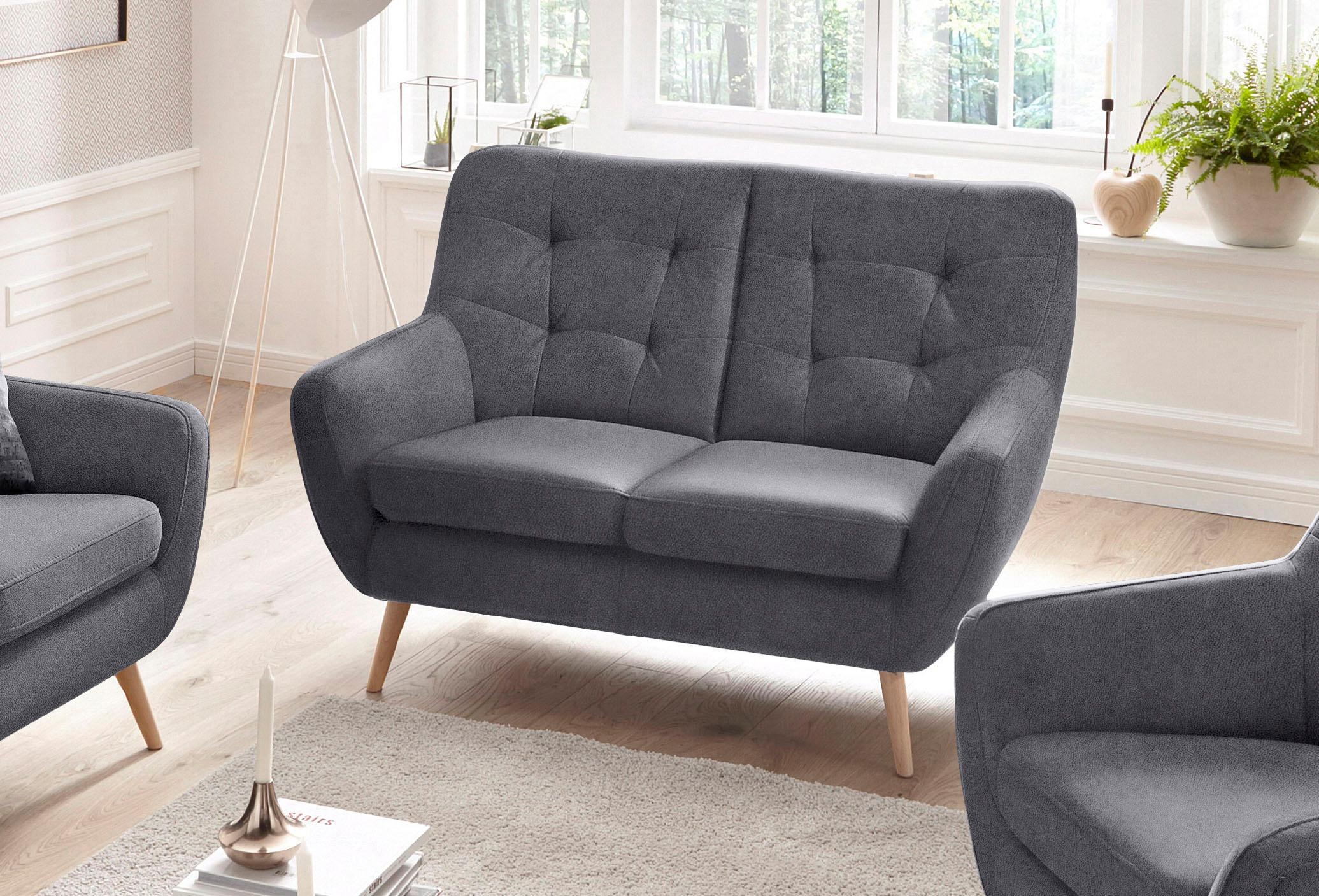 exxpo - sofa fashion 2-Sitzer »Scandi, bequem, aufwendige Rückenpolsterung für mehr Sitzkomfort«, akuelle Farben in hochwertige Bezugsqualitäten, Holzfuss