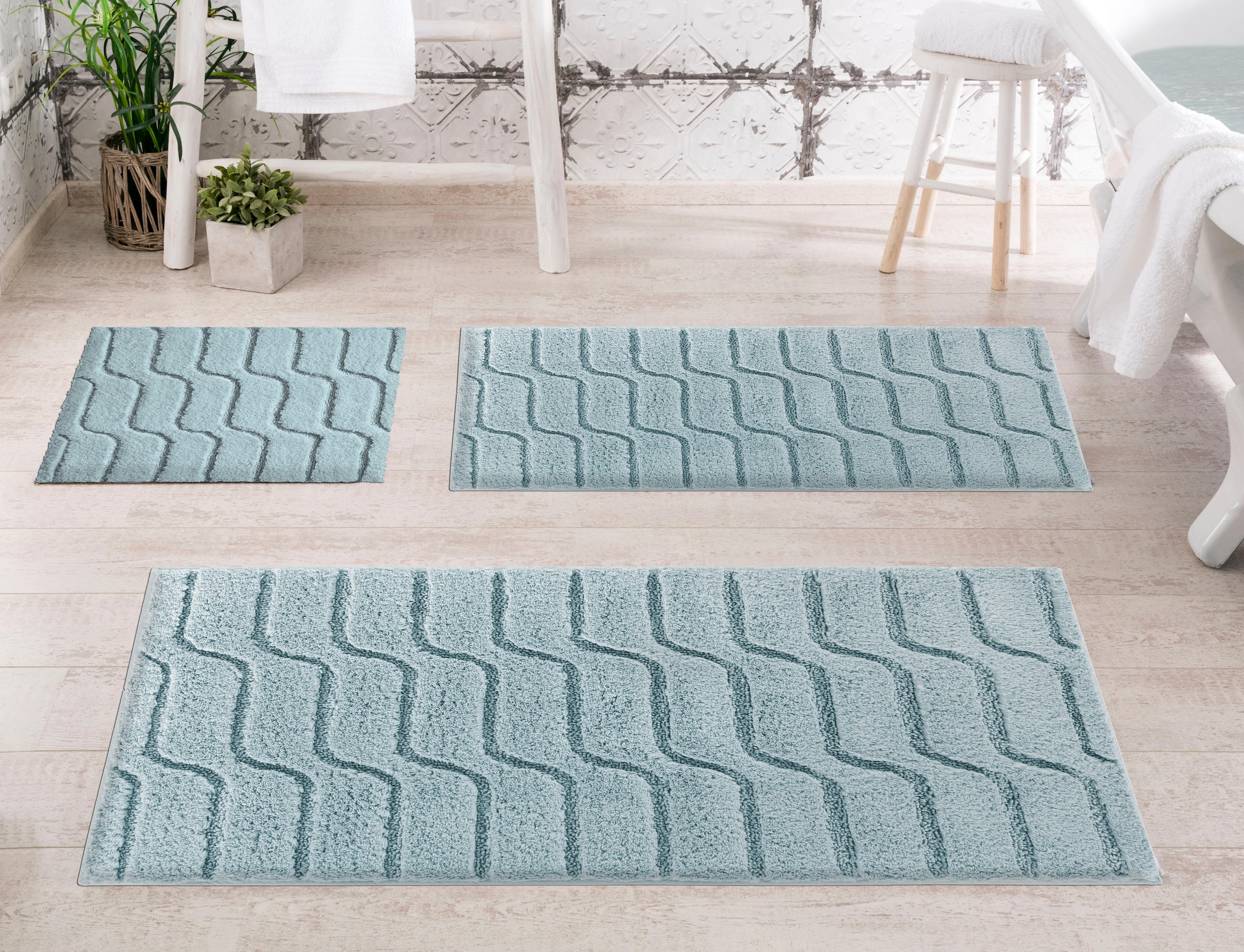 Grund Badematte »Vogue«, rutschhemmend beschichtet, fussbodenheizungsgeeignet, dichter Flor, Hoch-Tief-Effekt, Wellen-Design