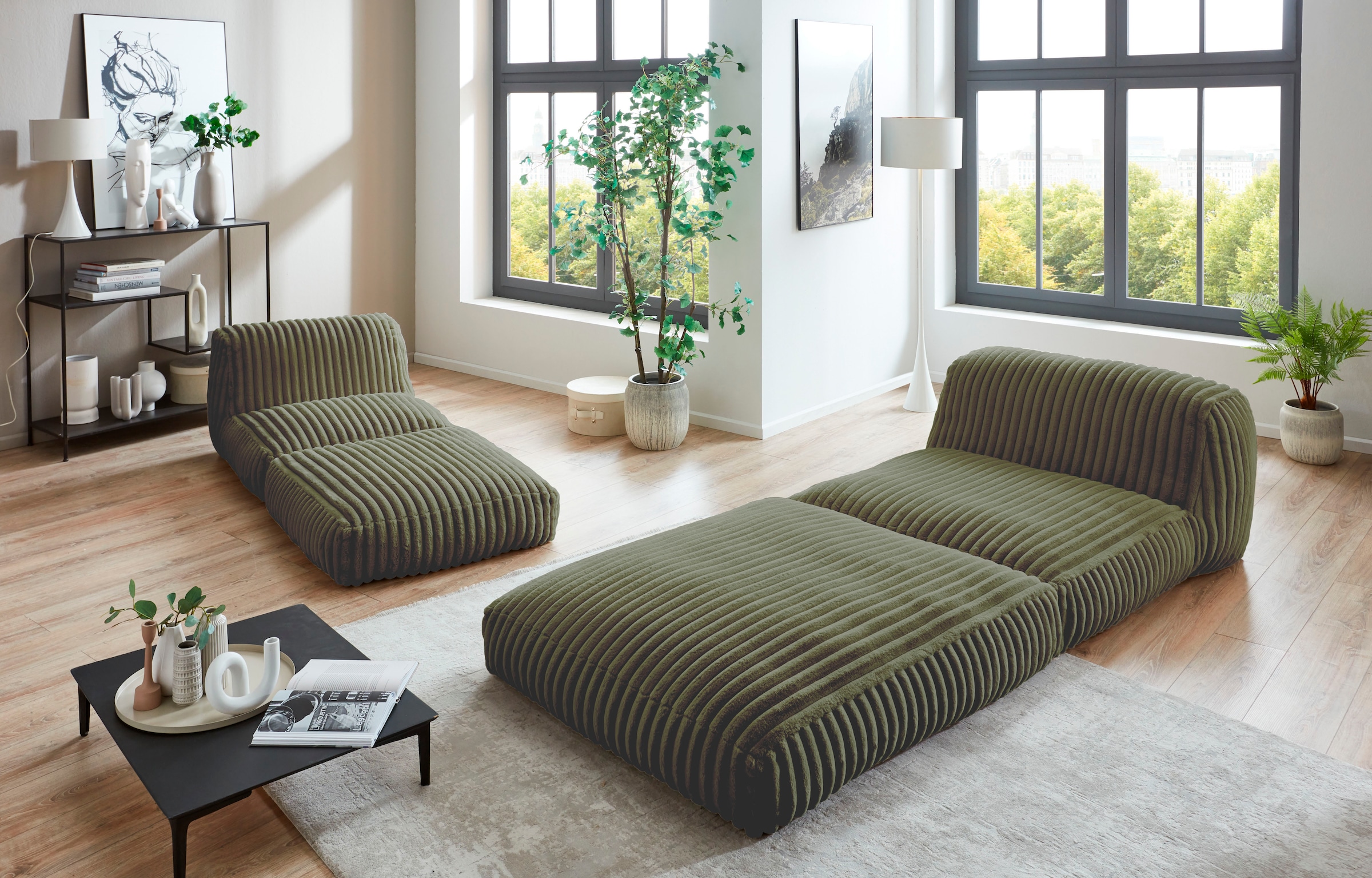 INOSIGN XXL-Sessel »Pia«, Loungesessel in Megacord, 2 Grössen, Schlaffunktion und Pouf-Funktion