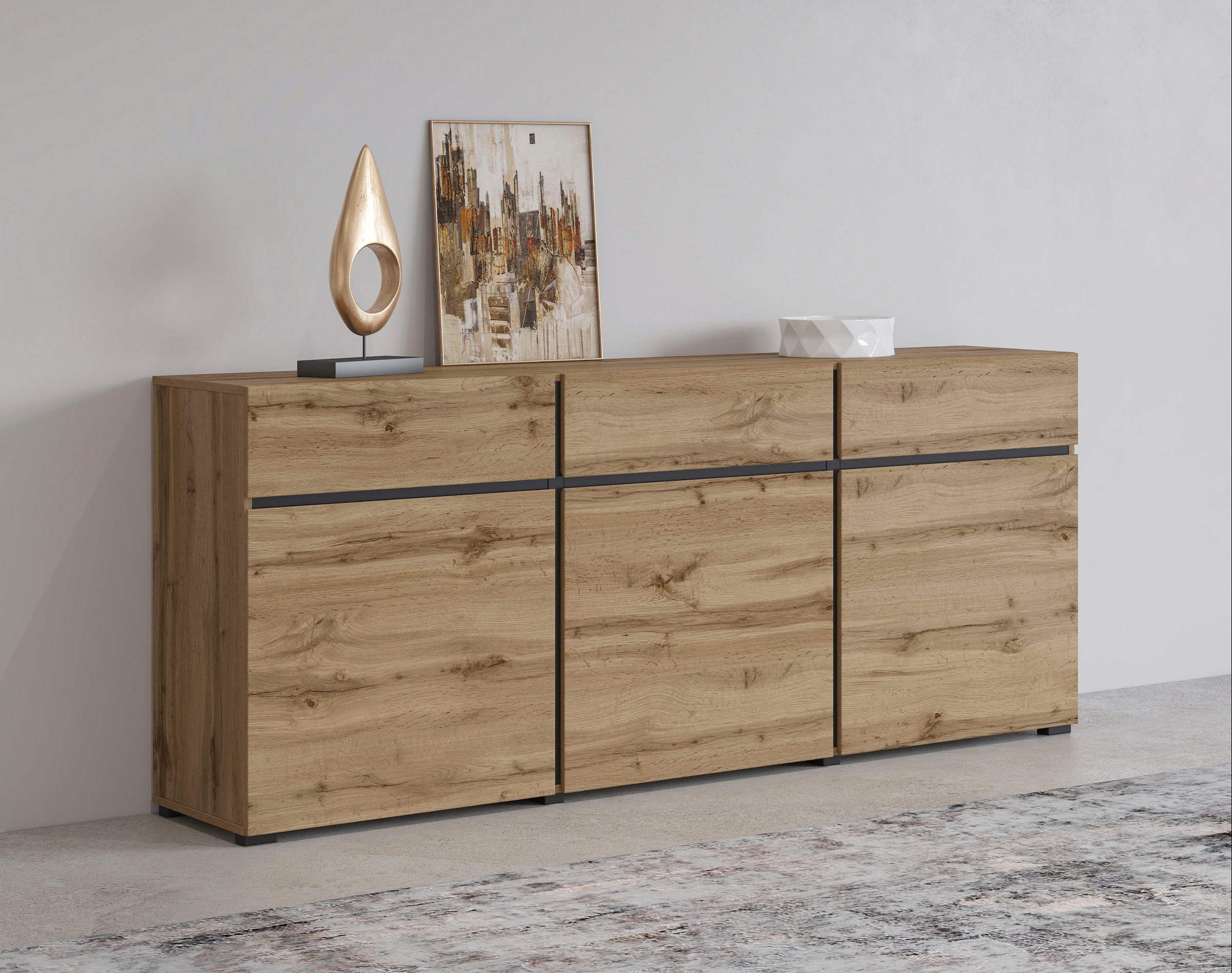 INOSIGN Sideboard »Cross,Breite 180 cm, moderne grifflose Kommode,3 Türen/3 Schubkästen«,...