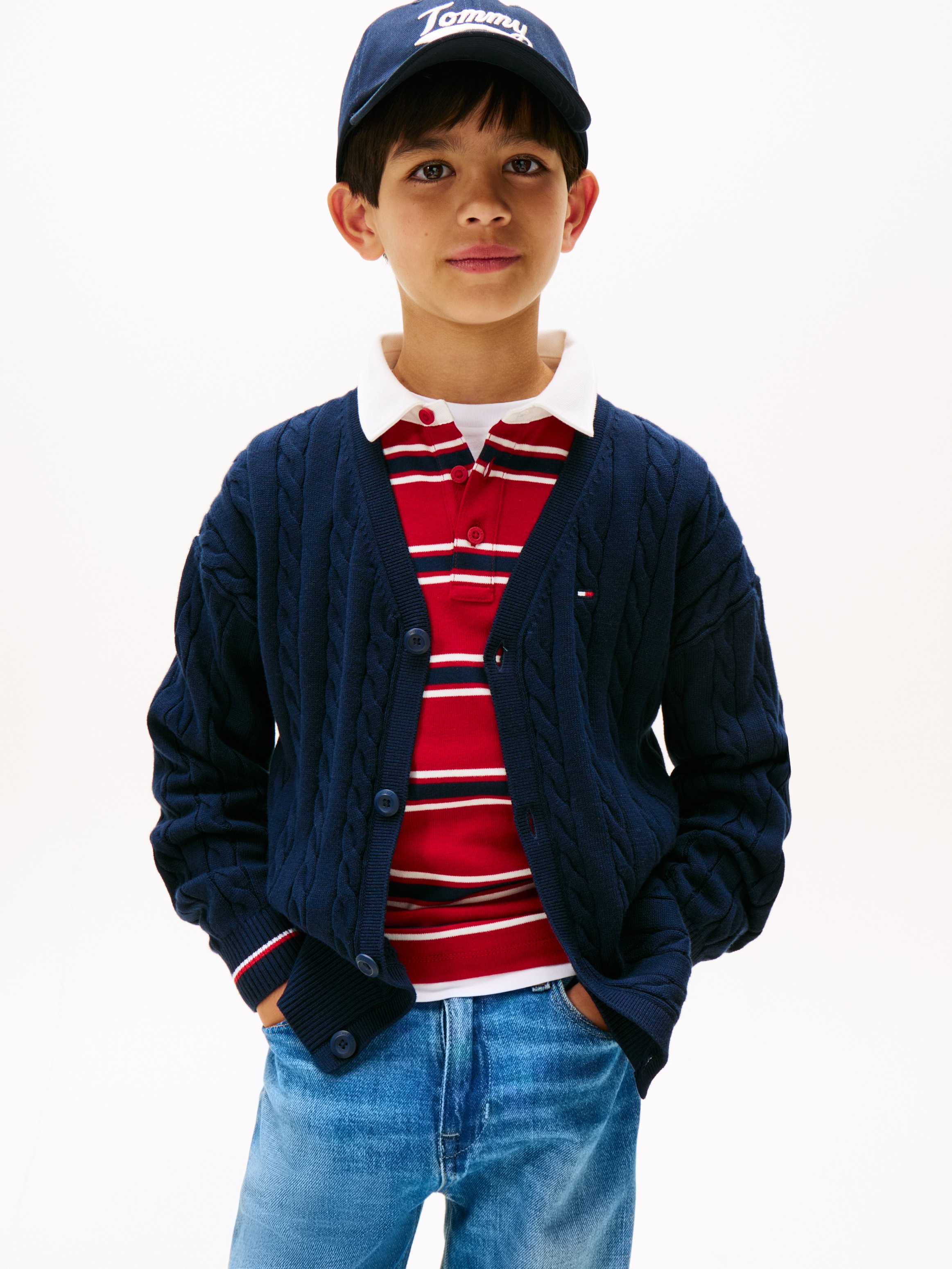 Tommy Hilfiger Strickpullover "COTTON CABLE GLOBAL STRIPE CARDI" Kinder bis 16 Jahre