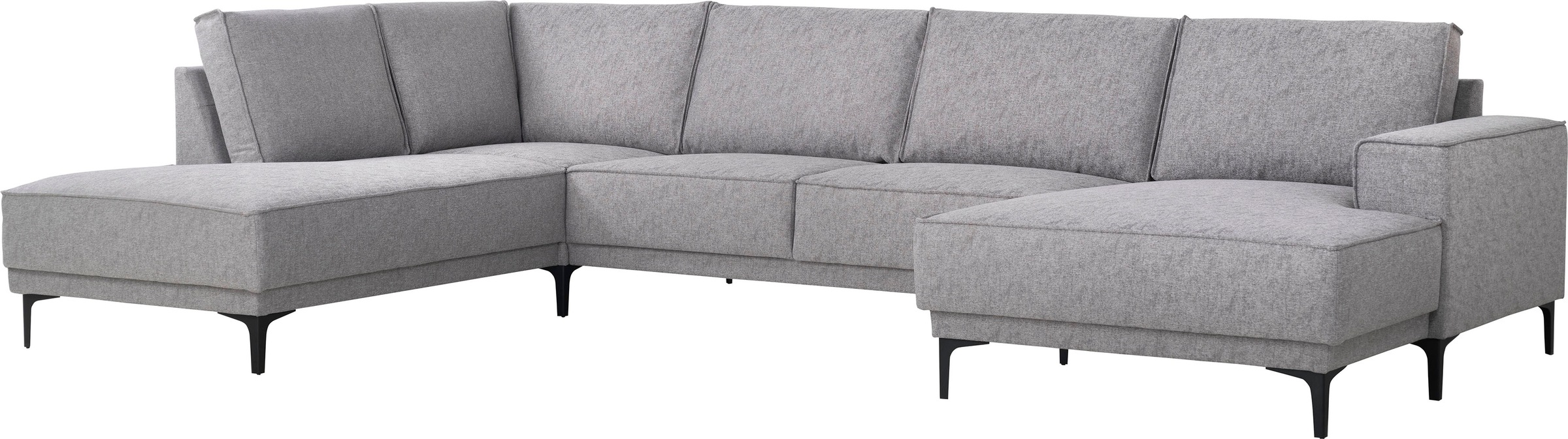 Places of Style Wohnlandschaft »XXL Sofa Oland, Struktur, Flachgewebe, Luxus-Microfaser, Boucle«, U-Form, 345 cm, Wellenunterfederung, Skandi-Design, Metallfüsse