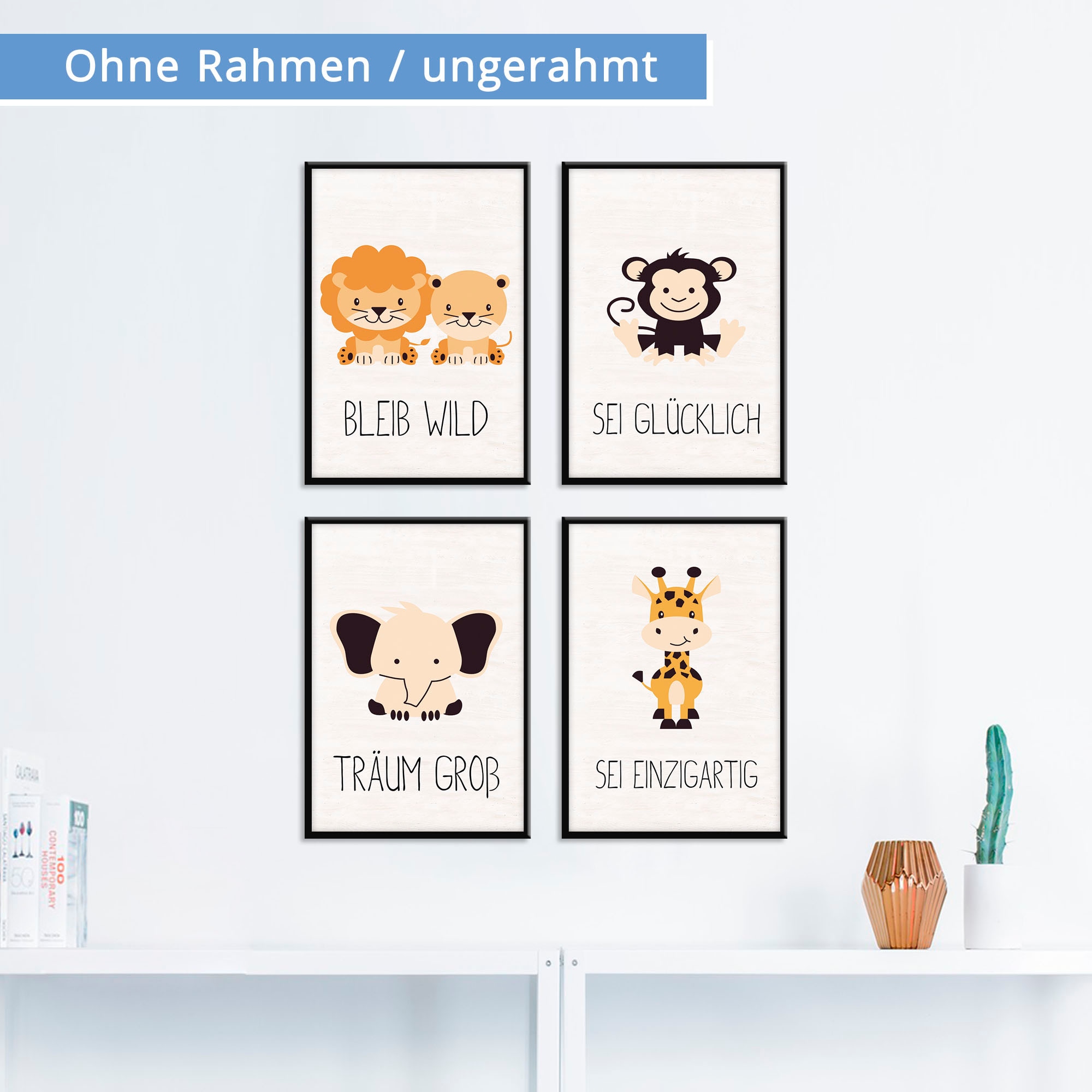 Lüttenhütt Poster »Tiere«, Tiere, (Set, 4 St., 4 Teile), 4er Set in zwei Grössen