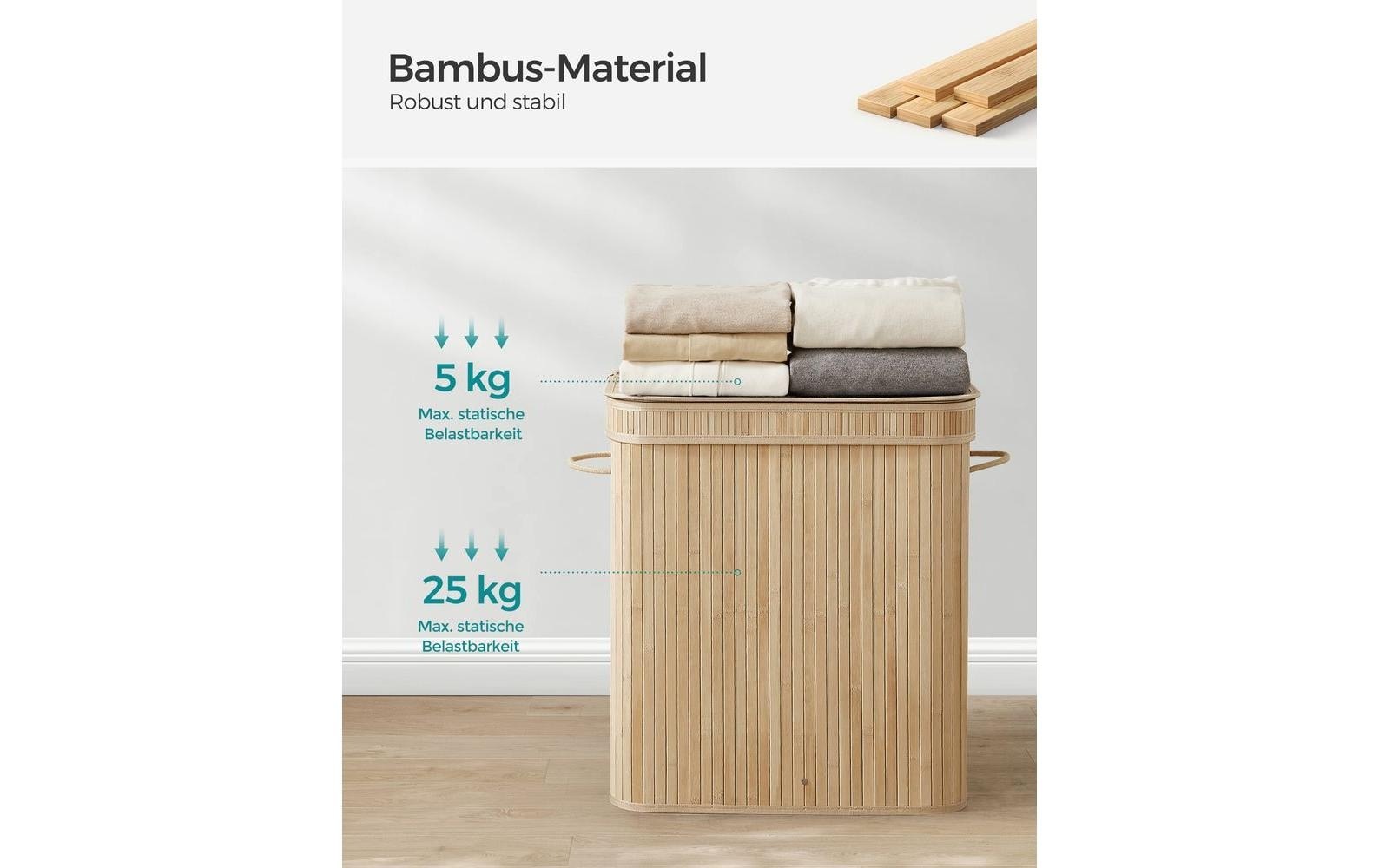 SONGMICS Wäschekorb »100 l Nature«, Holzart: Bambus (China)