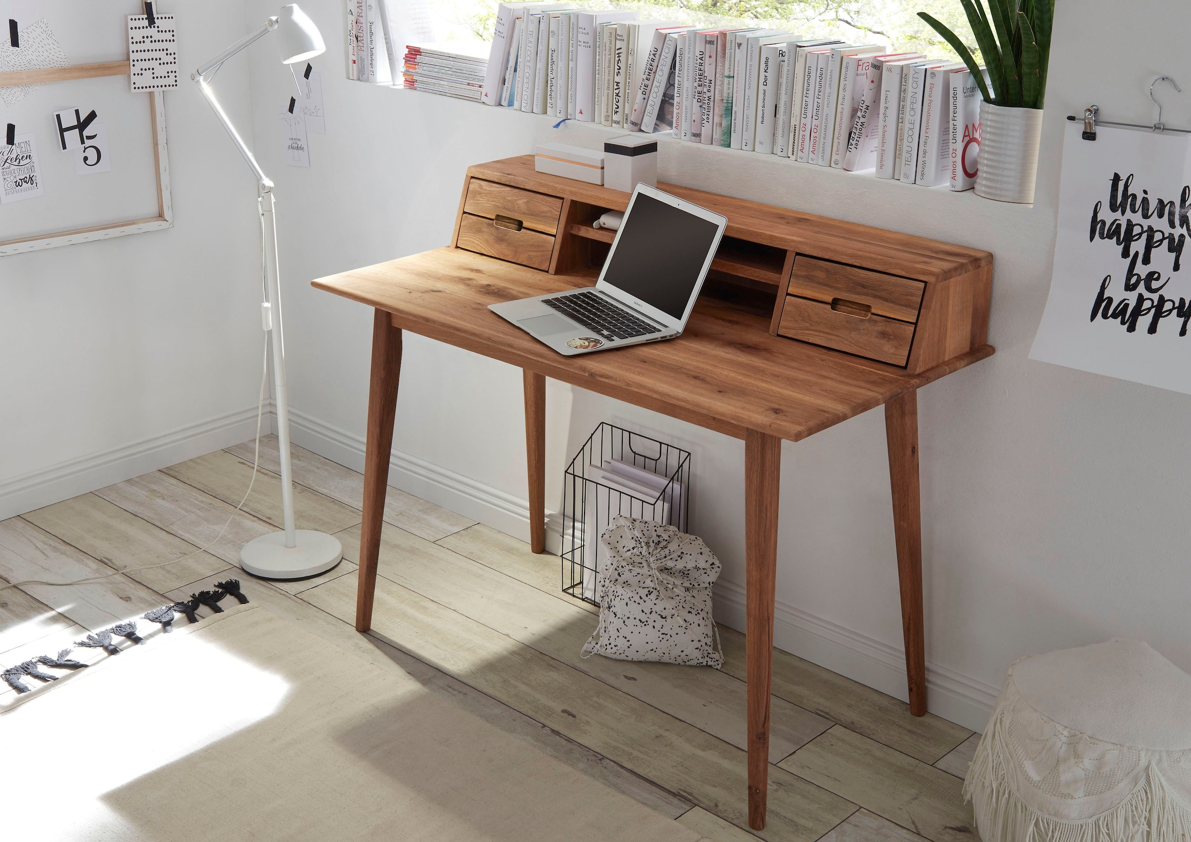 MCA furniture Schreibtisch »Melbourne«, Massivholz Asteiche geölt mit Schubladen, Breite 110 cm