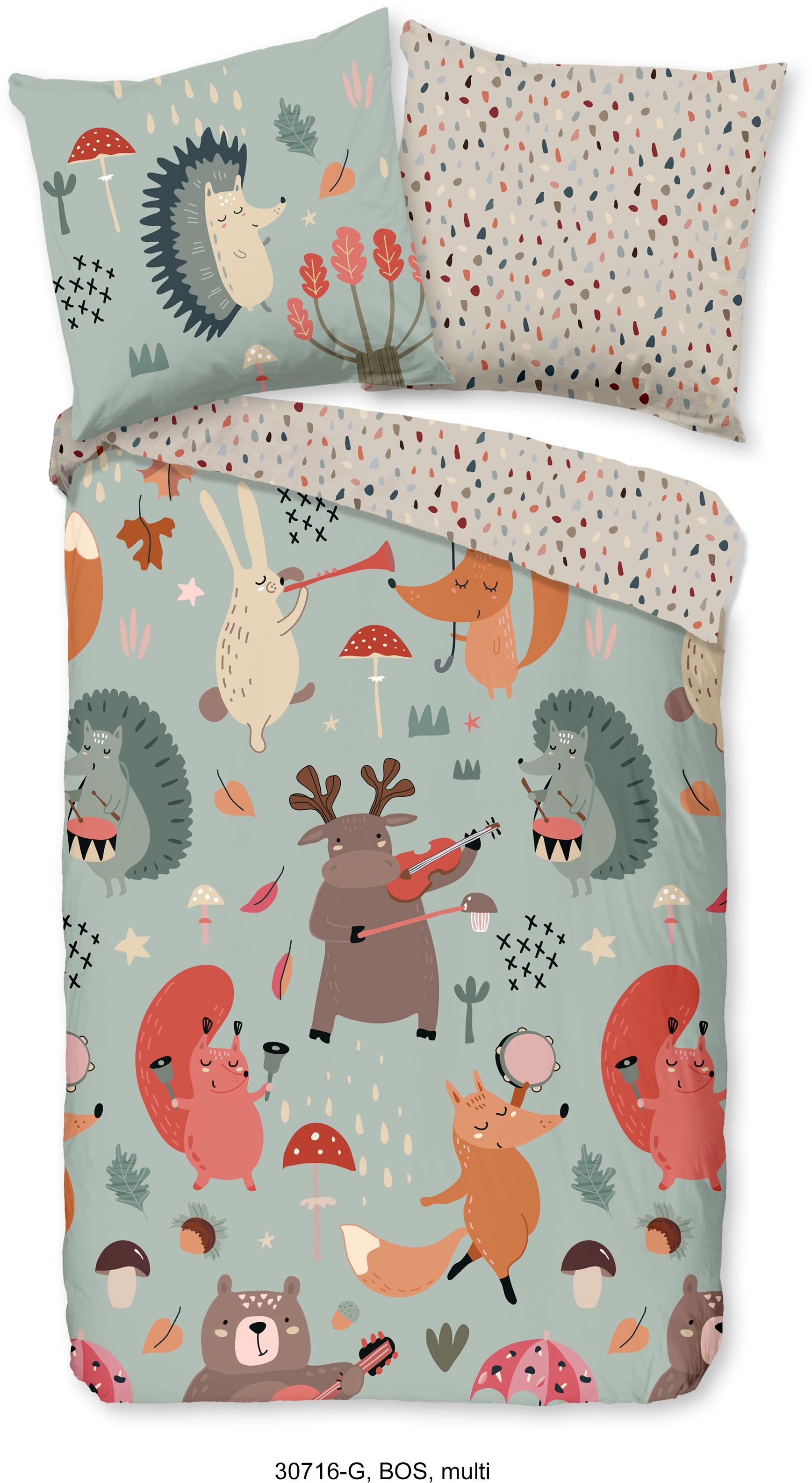 good morning Kinderbettwäsche »Bos«, 100% Baumwolle, 135x200, Reissverschluss, Wendeoptik, Kind, Herbst Tier