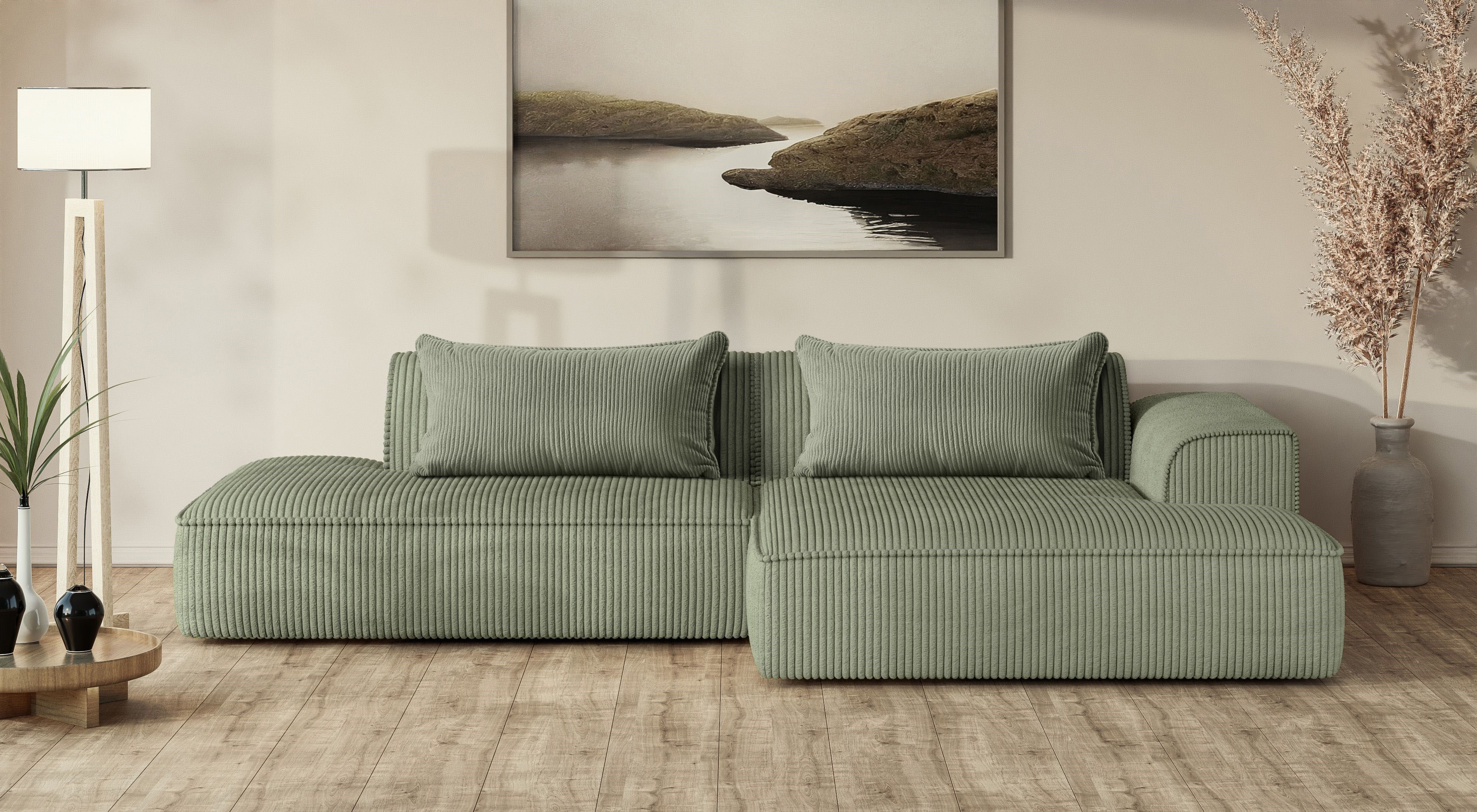 exxpo - sofa fashion Ecksofa "Billund modernes Designsofa, bequem und elegant, Breite 294cm, L-Form" modern, L-form, Wellenfedern, inklusive 2x Nierenkissen