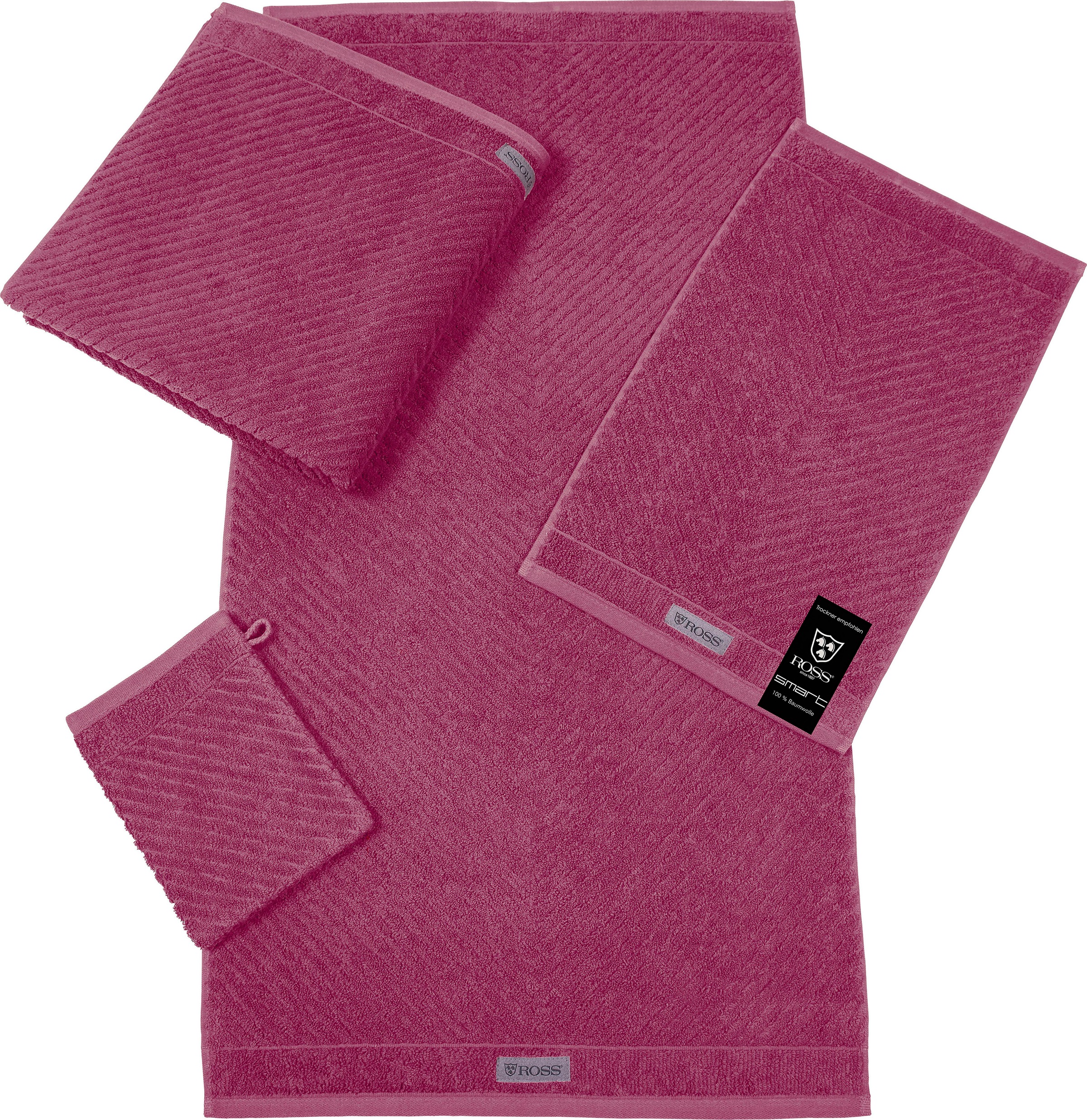 ROSS Handtuch »Smart«, (2 St.), Uni-Rippe mit Velourslabel