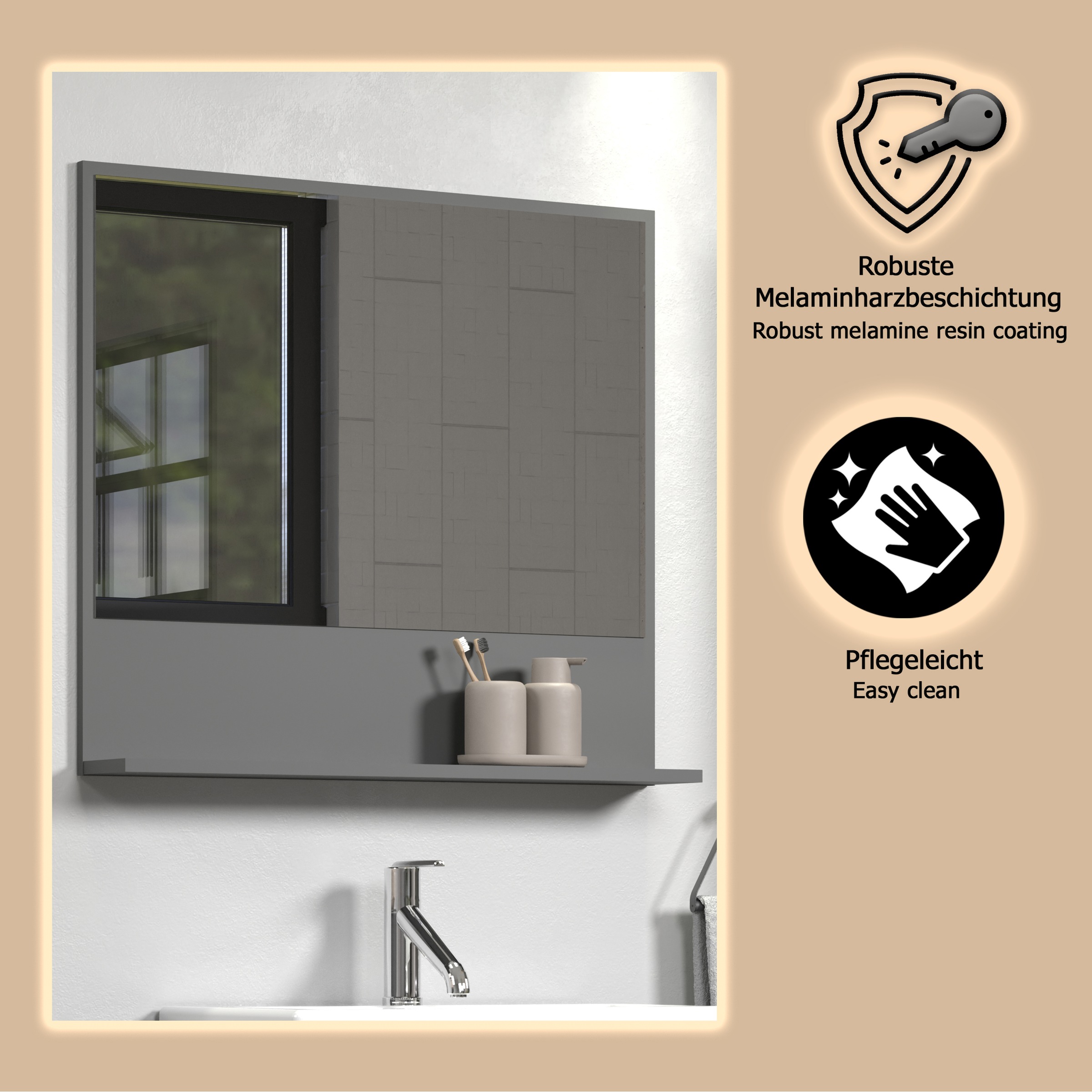 welltime Badspiegel »Amrum«, Wandspiegel mit Ablage - (B/T/H) wahlweise 60 bis 80/14/74 cm