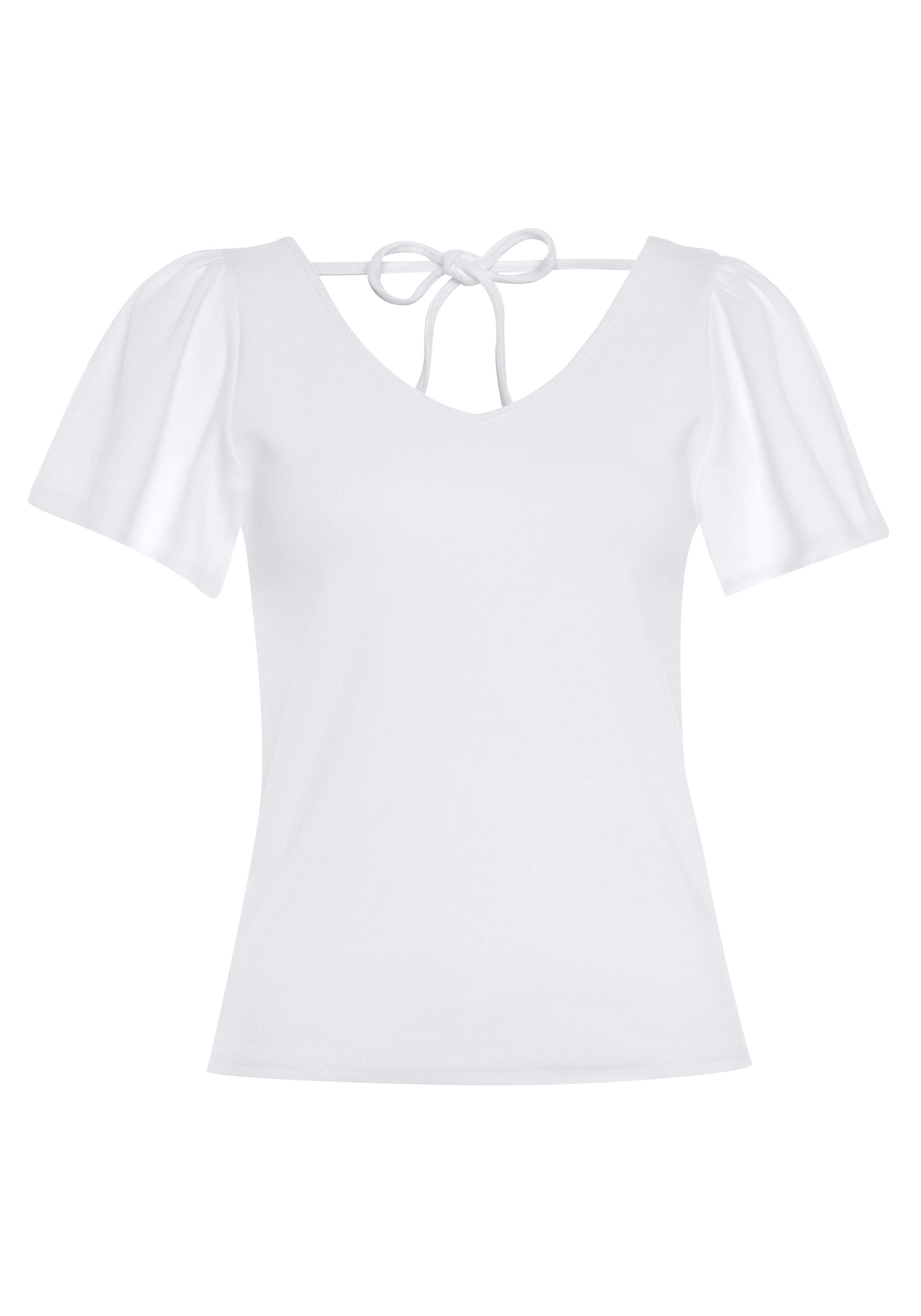 Vivance V-Shirt, aus Rippware mit leichten Flügelärmeln, T-Shirt zum Binden im Nacken