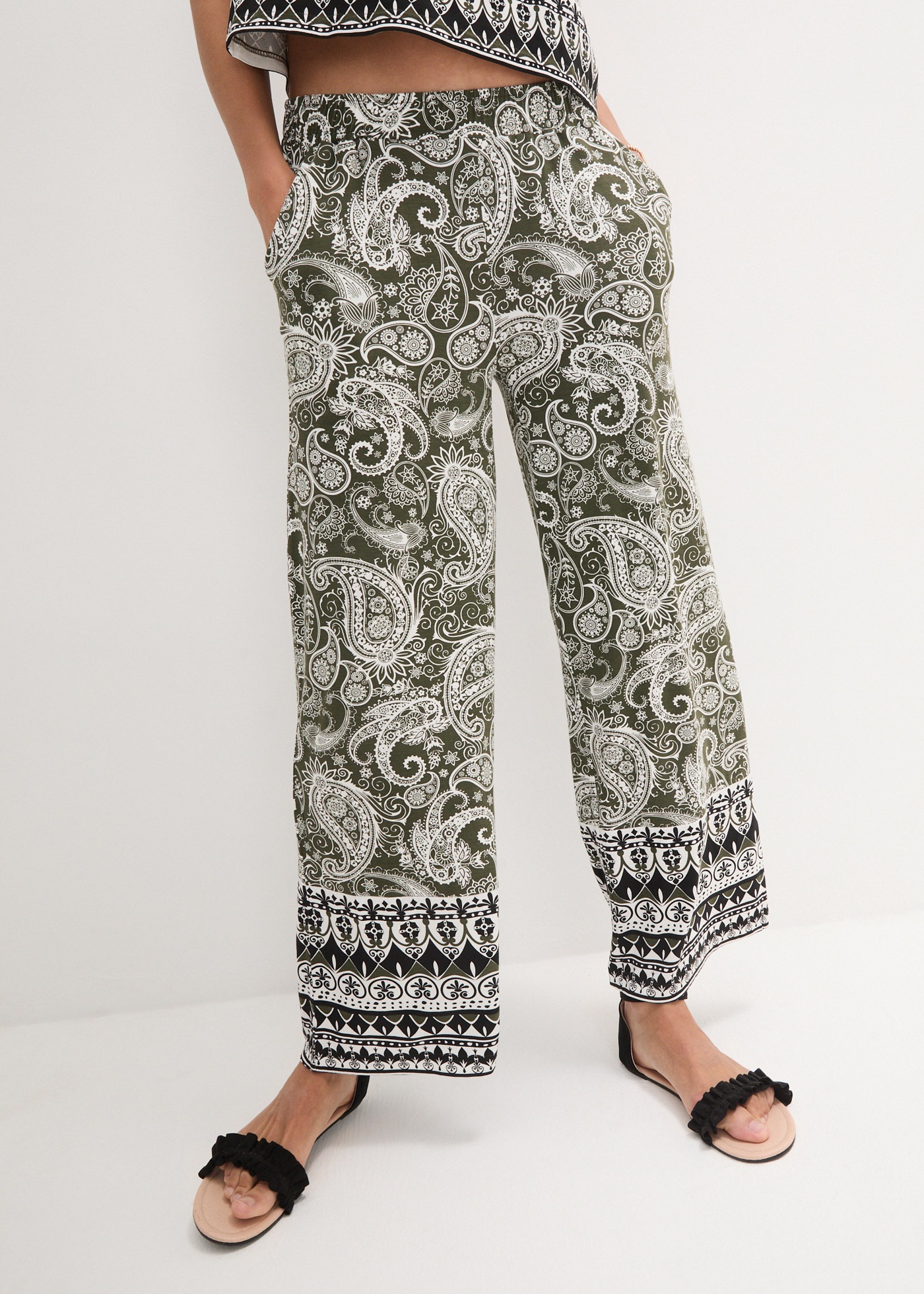 bonprix Palazzohose mit Allover-Print und Gummizug