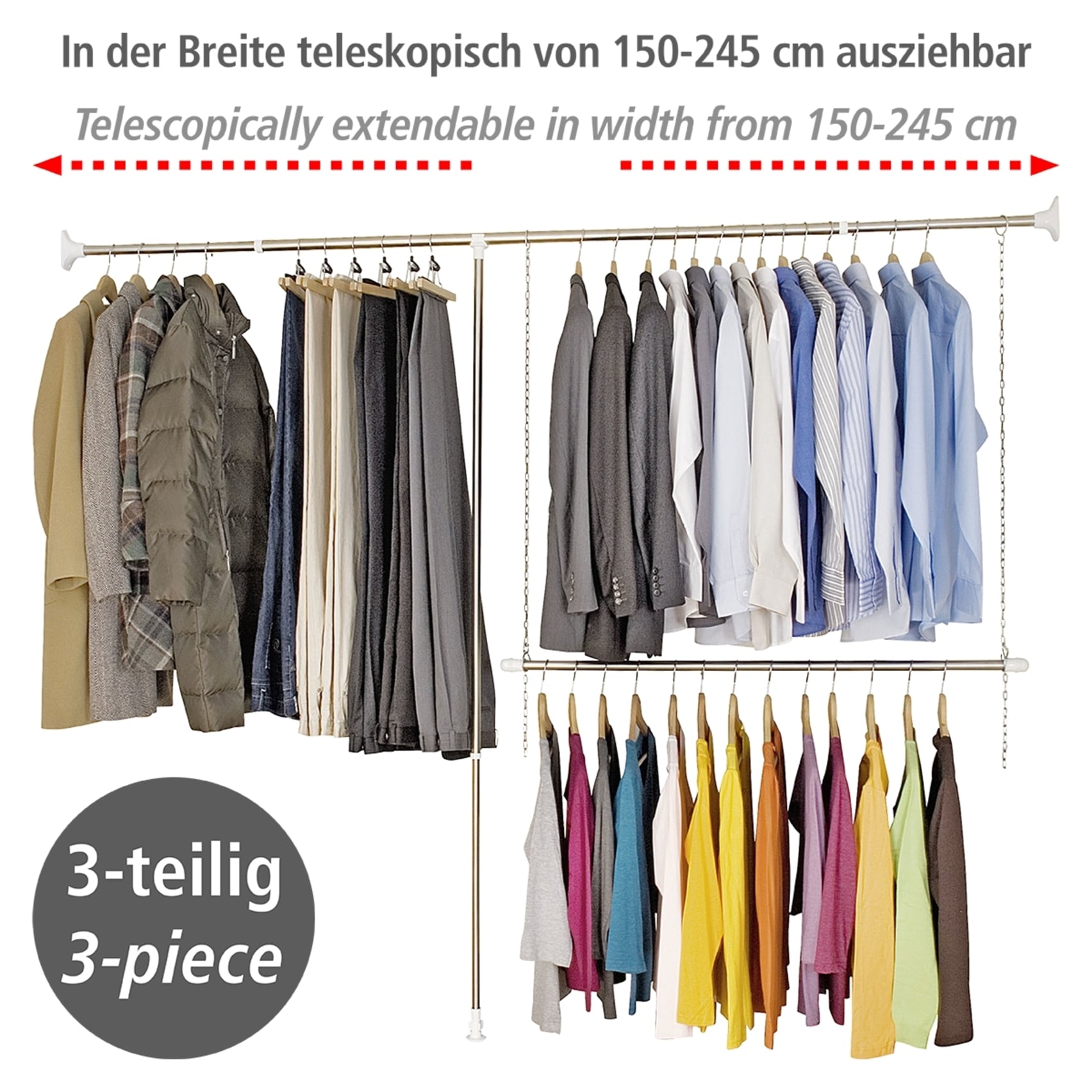 WENKO Teleskopregal »Garderobe«, (Set, 3 St.), flexibles Kleiderstangensystem, belastbar bis 110 kg