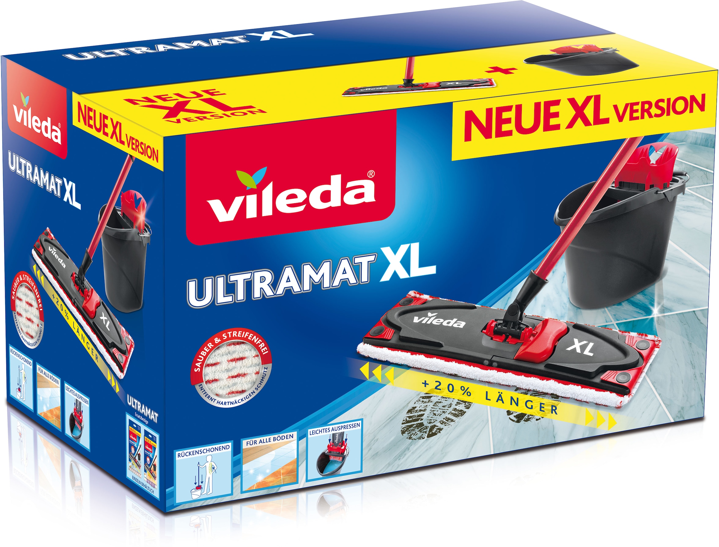 Vileda Bodenwischer-Set »Ultramax XL«, (Set, 3 St.), mit XXL-Power-Zone,  (Stiel, extragrossem Wischbezug, ULTRAMAX Eimer) online shoppen