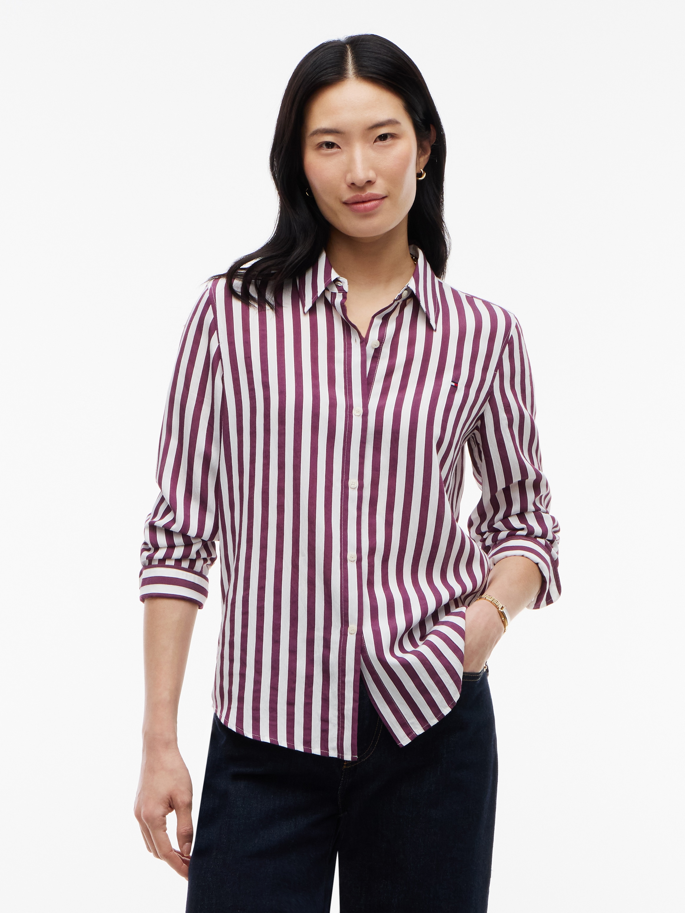 Tommy Hilfiger Langarmbluse "FLUID REGULAR STP SHIRT" Viskosemischung, regular fit