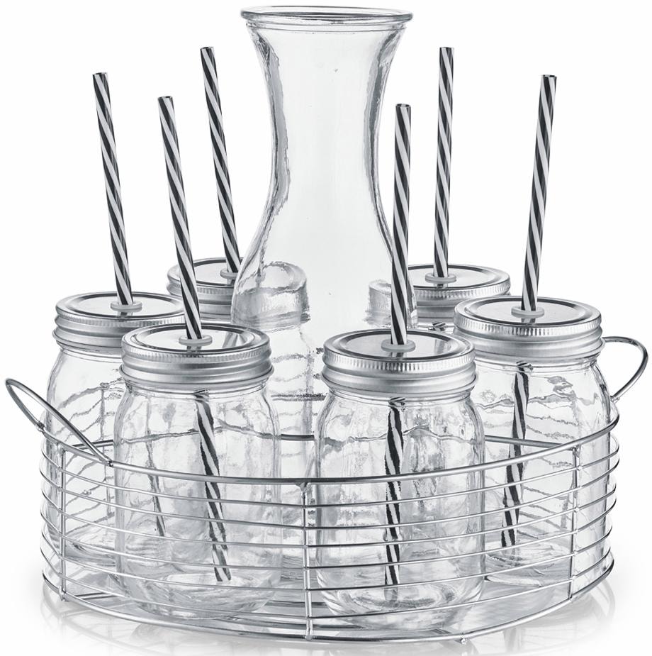 (Set, im Strohhalme, Jelmoli-Online Present je tlg.), 6 Shop in praktischem Deckel, Gläser-Set, Metallkorb Zeller bestellen 7 Gläser, ❤