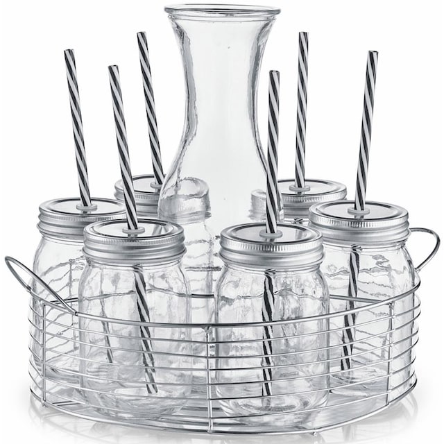 ❤ Zeller Present Gläser-Set, (Set, 7 tlg.), je 6 Gläser, Deckel, Strohhalme,  in praktischem Metallkorb bestellen im Jelmoli-Online Shop