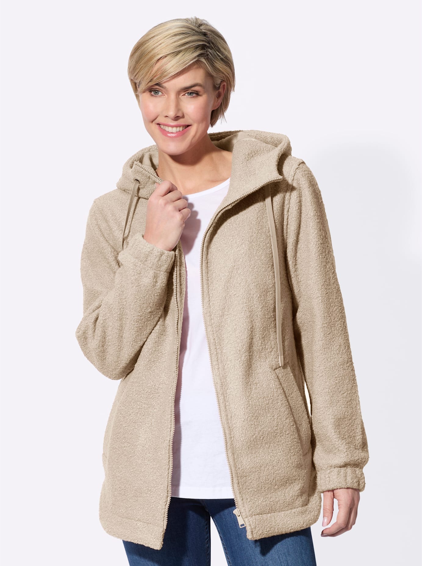 Classic Basics Bouclèjacke, mit Kapuze