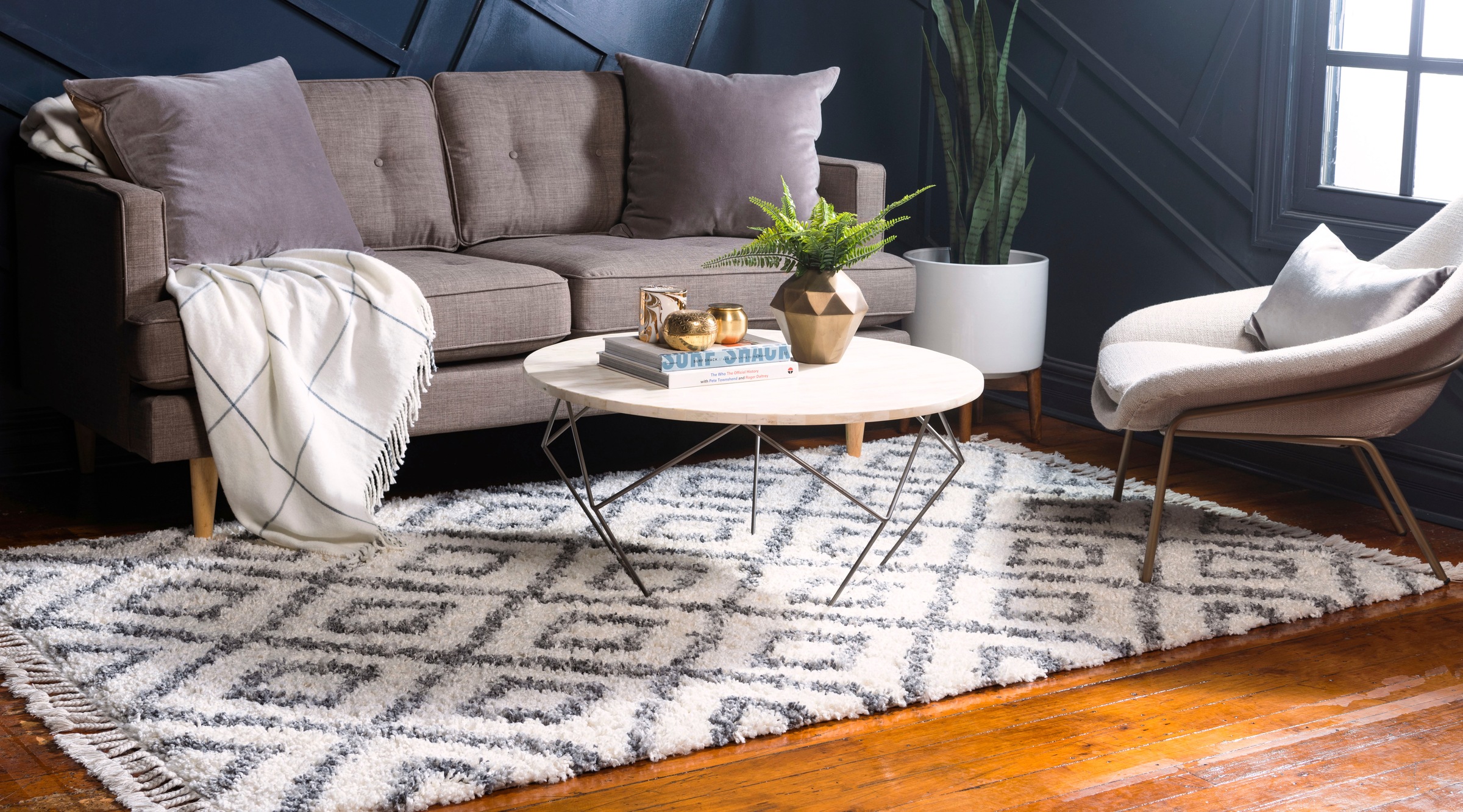 Myflair Möbel & Accessoires Hochflor-Teppich »Top Shag Lagerräumung«, rechteckig, 32 mm Höhe, gewebt, Rauten Design, melierte Optik, weich & kuschelig, mit Fransen