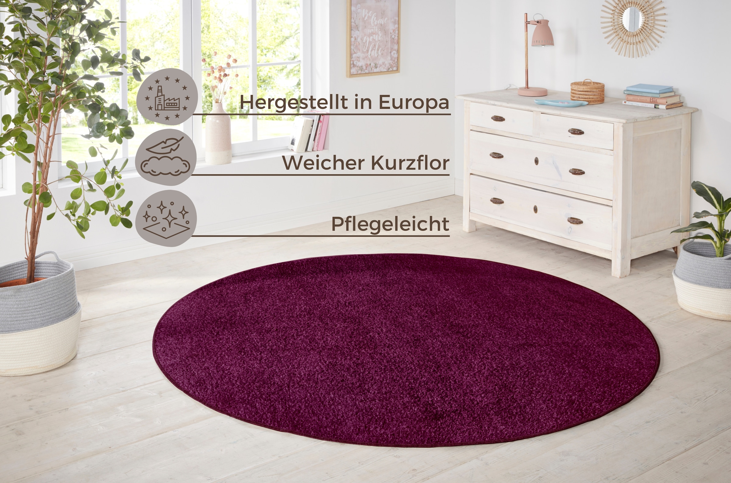 HANSE Home Teppich »Shashi«, rund, Kurzflor, Unifarben, Teppich, Weich, Esszimmer, Kinderzimmer, Flur