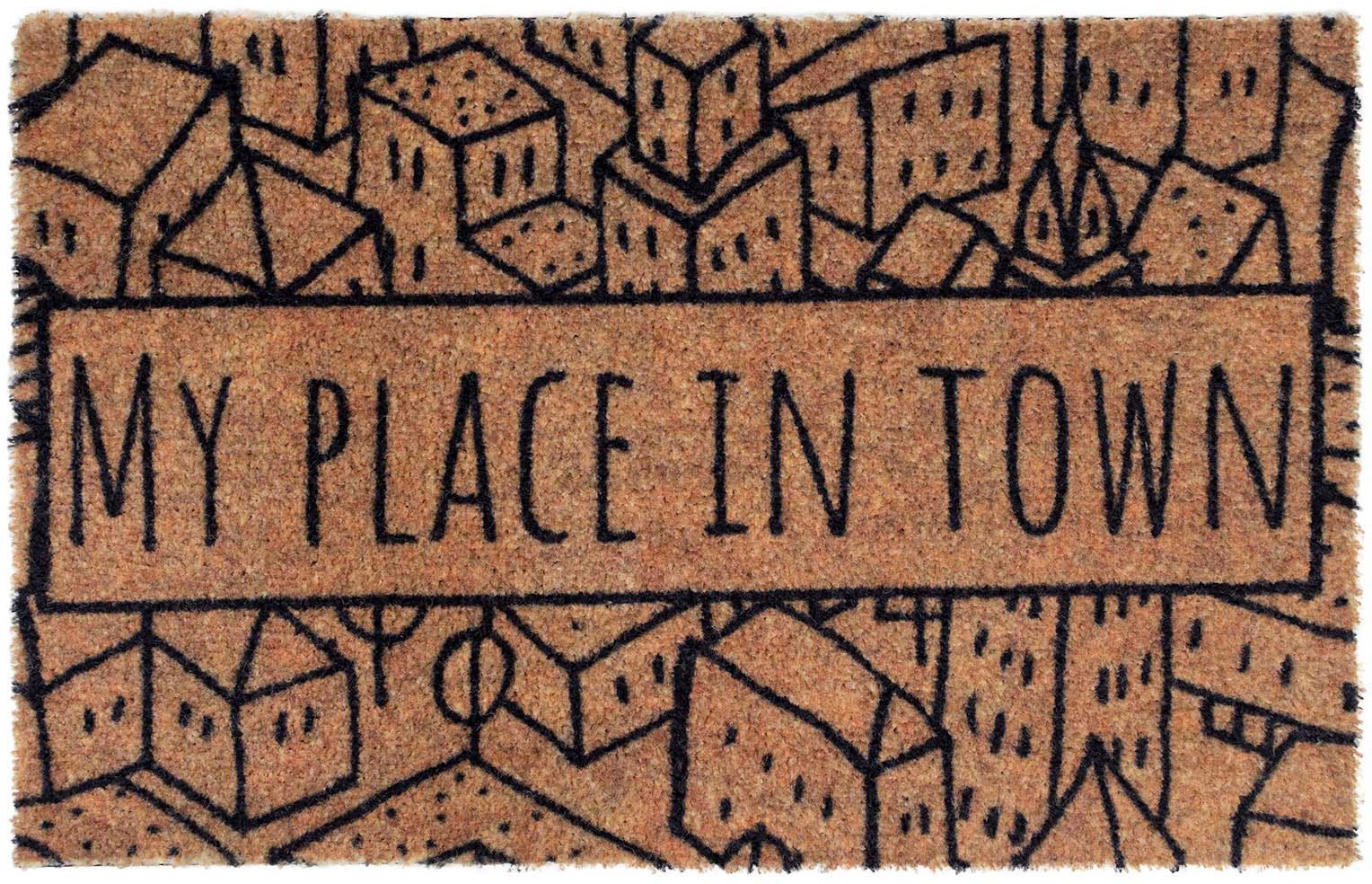 Primaflor-Ideen in Textil Fussmatte »Schmutzfangmatte COUNTRY, Place in Town«, rechteckig, 7 mm Höhe, Schmutzfangmatte, Kokos-Optik, mit Spruch, rutschhemmend, waschbar