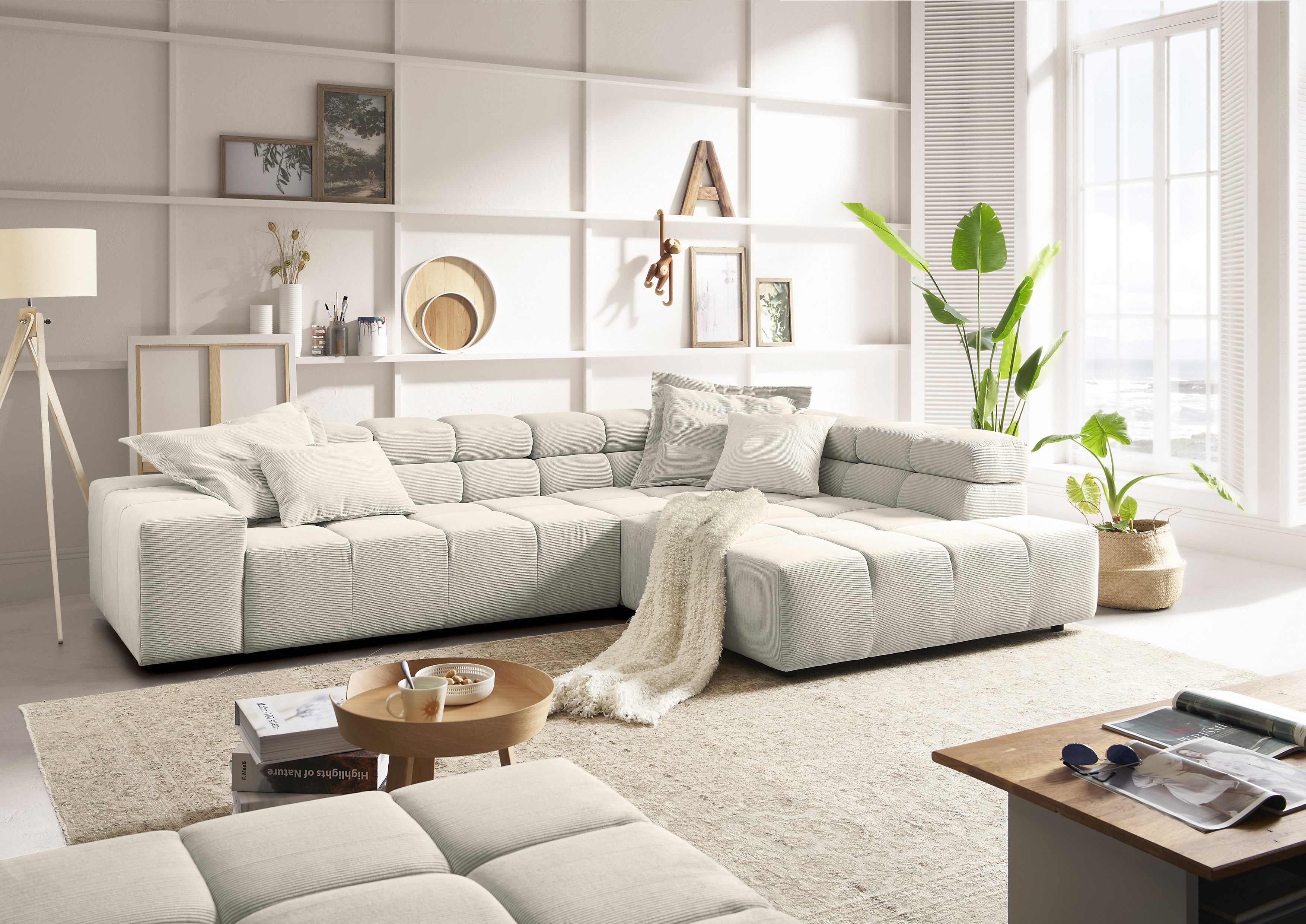 Home affaire Ecksofa "Ancona, Ecksofa, incl. Kopfteilverstellung, Breite 319 cm, L-Form" wahlweise motorische Sitztiefenverstellung, auch in Cord + Easy Care