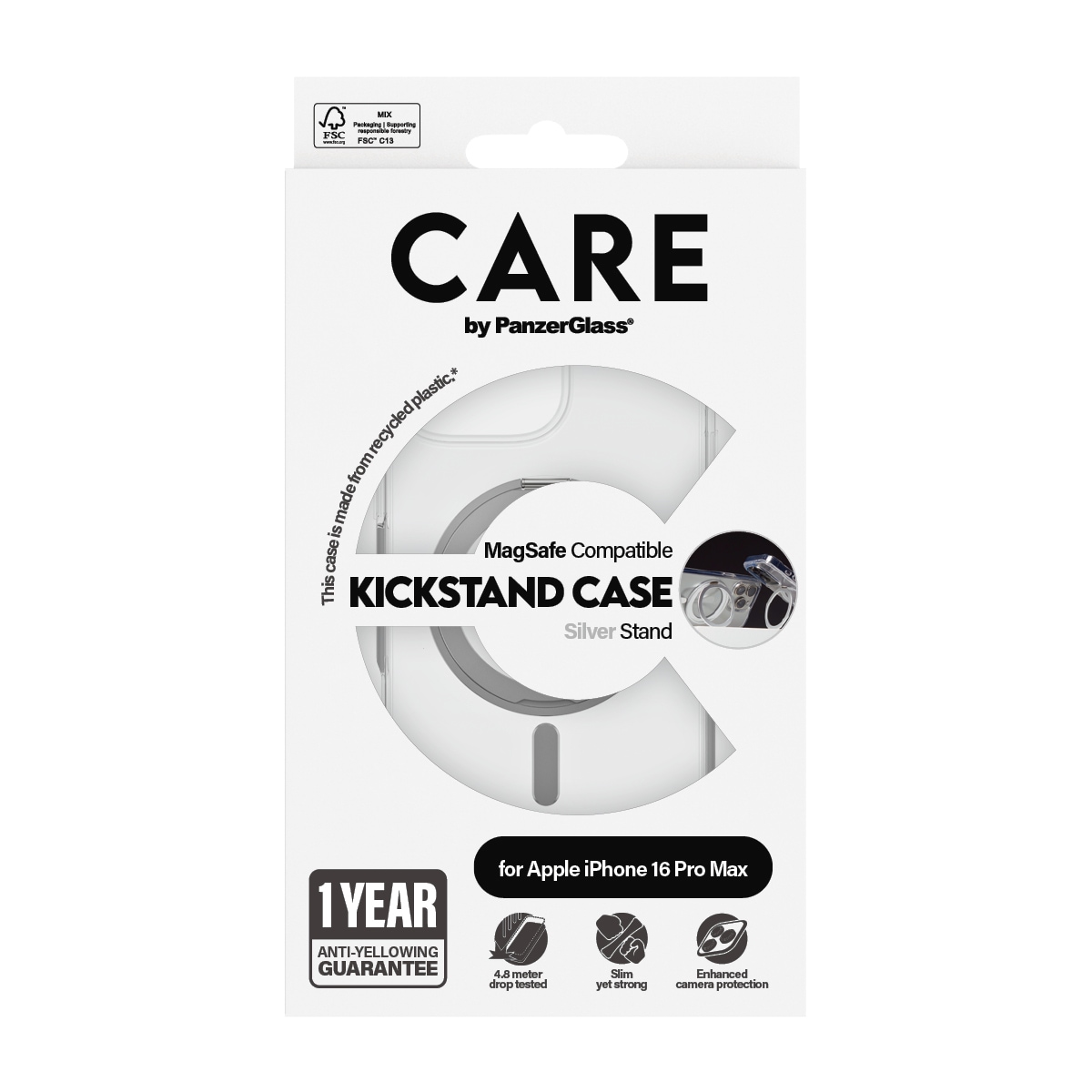 CARE by PanzerGlass Handyhülle »Feature Silver Kickstand MagSafe Apple iPhone 16 Pro Max«, Backcover, Schutzhülle, Handyschutzhülle, Case, Schutzcase, stossfest