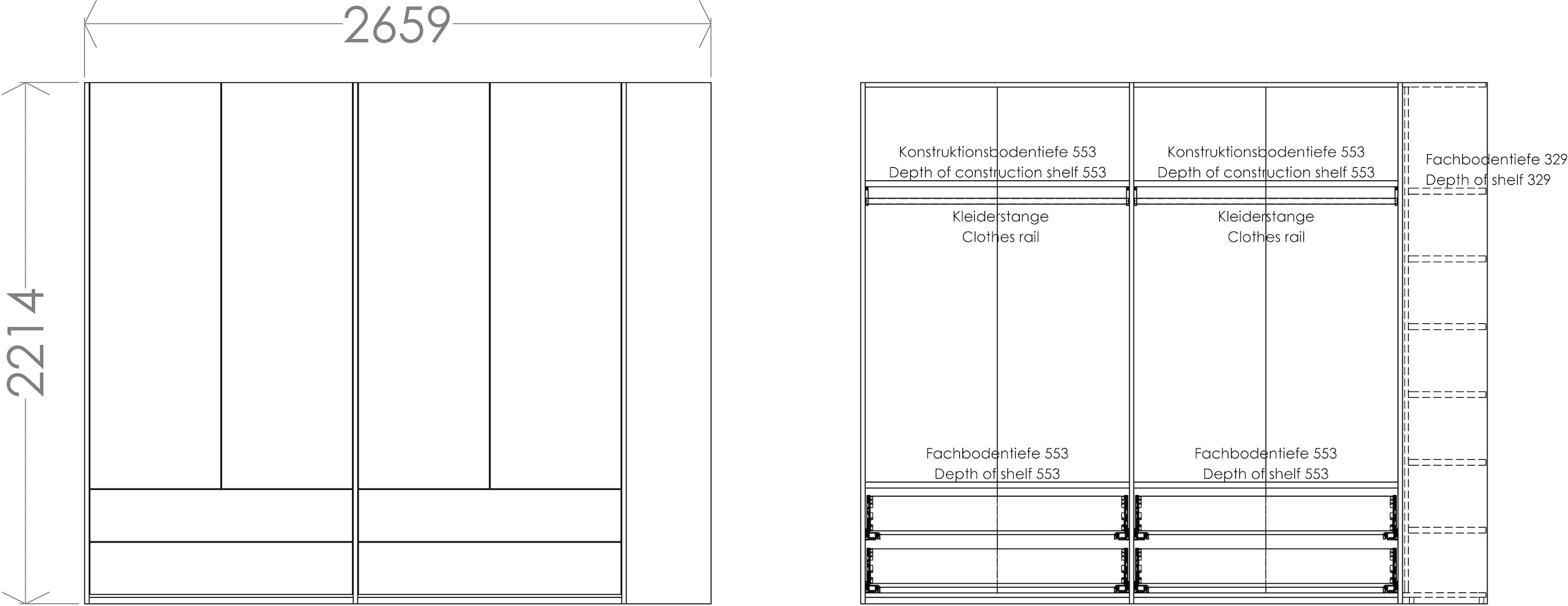 Müller SMALL LIVING Kleiderschrank »Modular Plus Variante 4«, 4 Schubladen,  Anbauregal wahlweise links oder rechts montierbar online