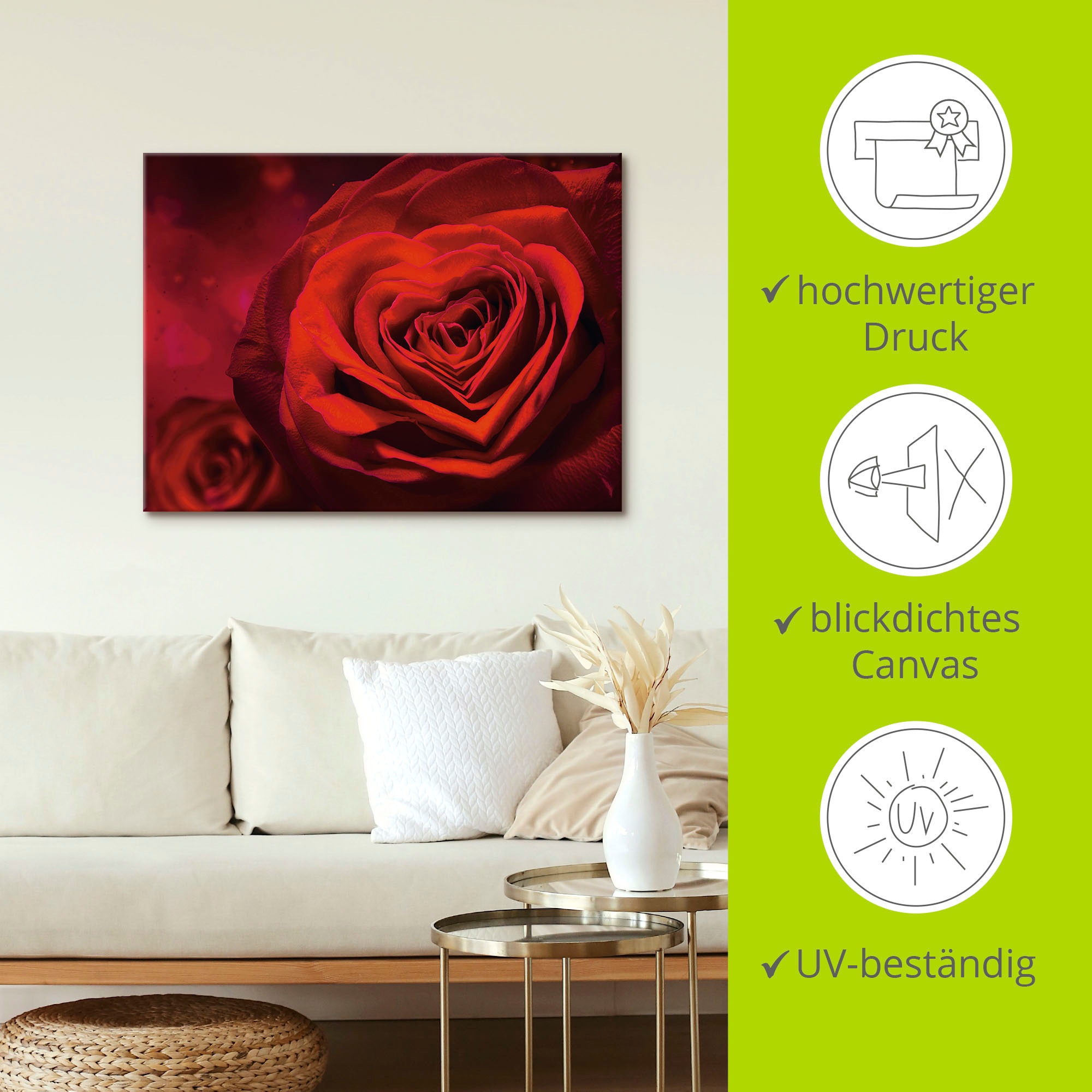Artland Wandbild »Valentinseinladung mit Herzen und Rosen«, Blumen, (1 St.), als Leinwandbild, Poster, Wandaufkleber in verschied. Grössen
