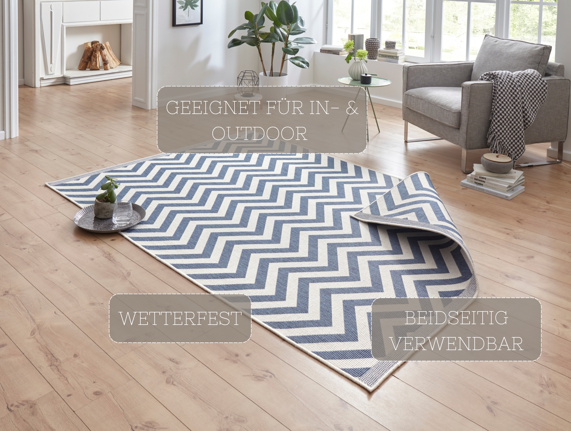 NORTHRUGS Teppich »Palma Wendeteppich«, rechteckig, 5 mm Höhe, In-& Outdoor, Wetterfest, Balkon, Läufer, Wohnzimmer, Wasserfest