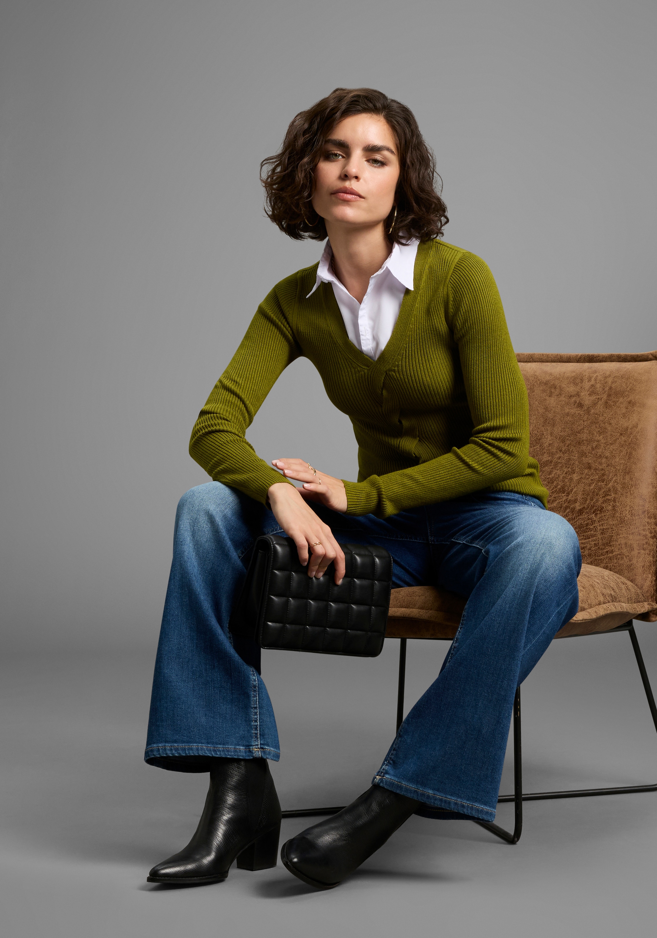 Laura Scott V-Ausschnitt-Pullover, mit Zopfmuster - NEUE KOLLEKTION
